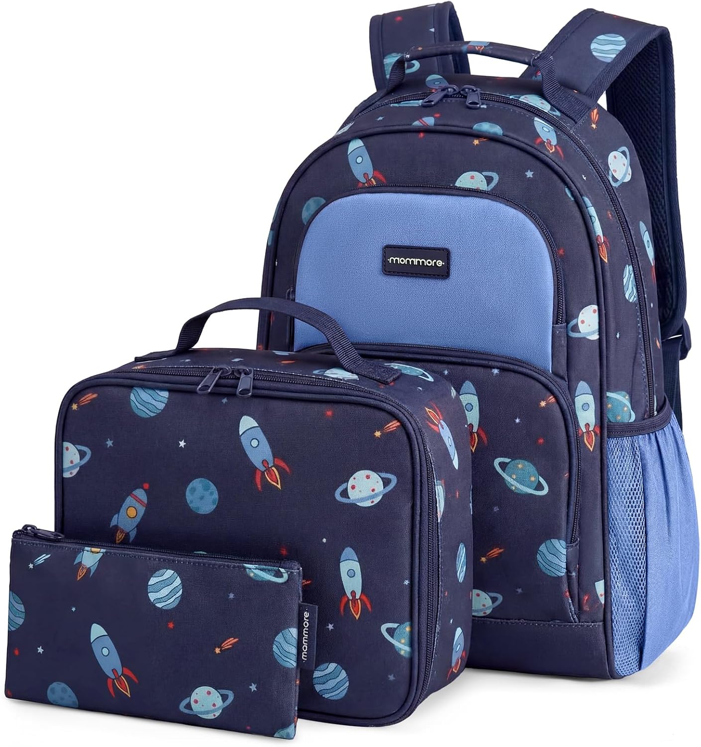 mommore Kids Backpack Set Kindergarten School Bookbag for Boys Girls 4-8 | Preschool Elementary Backpack, 3 PCS with Lunch Box & Pencil Case, 15L Fits Folders, Lightweight Travel Daypack