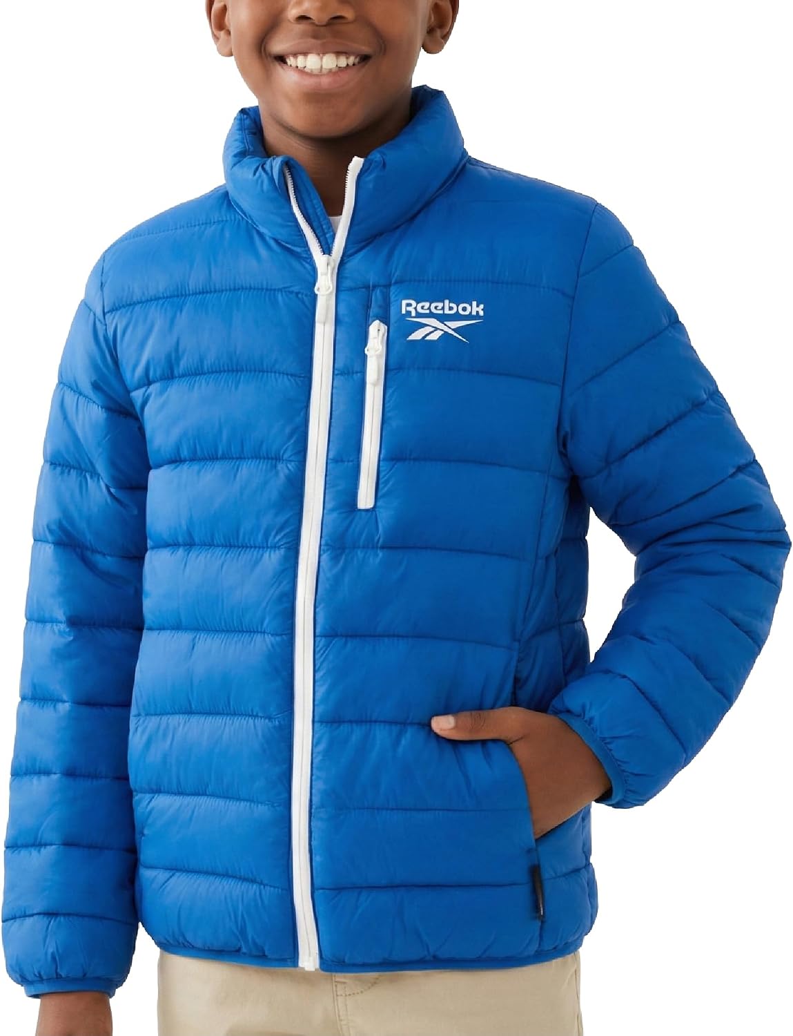 Reebok Boys Midweight Quilted Puffer Jacket, Wind & Water Resistant Coat | Light Fill Keeps Him Warm Without Bulk, Clean Stand-Collar Styling, Versatile for School, Everyday Play or Seasonal Layering
