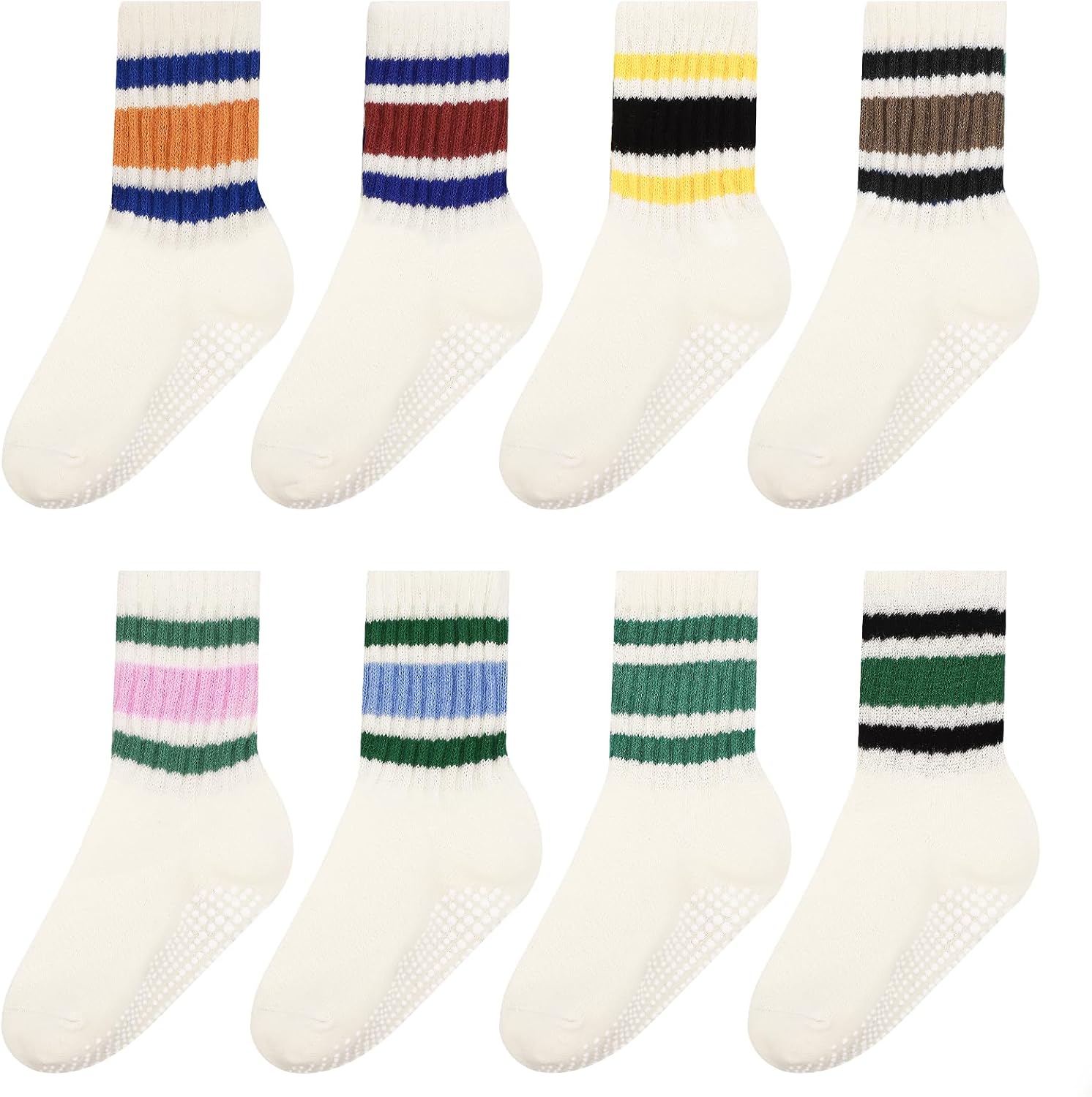 Toddler Grippy Socks Unisex Baby Cotton Crew Socks for Girls Boys | Non Slip Toddler Crew Cuff,Retro Stripes,Soft Breathable Cotton,Seamless Comfort,Grip Dot,Casual Floor Use,Boys Girls Age 1-5