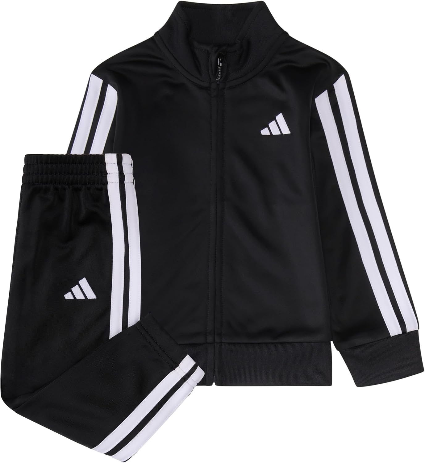 adidas Boys ’ 3 Stripe Track Set, Black, 7 | Tricot Jogger Pants, elastic waist, side pockets, ribbed cuffs