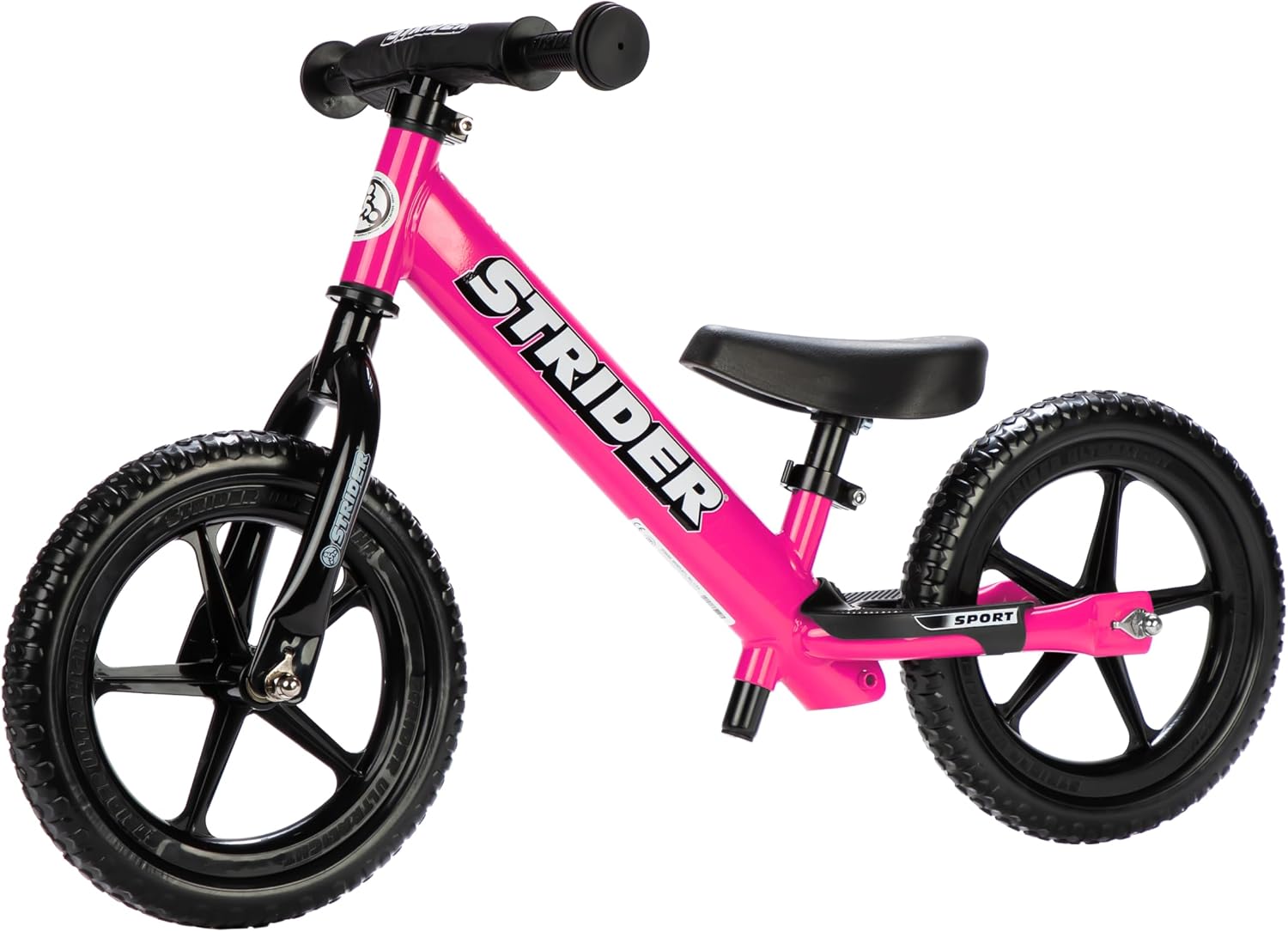 Strider 12 Sport Bike, Pink – No Pedal Balance Bicycle for Kids 1 to 4 Years – Includes Safety Pad, Padded Seat, Mini Grips, Flat-Free Tires -Easy Assembly, Tool-Free Adjustments | No-Pedal Balance Bike for Toddlers, Safety Pad, Adjustable Seat and Handlebars, Lightweight Frame, Never-Flat Tires
