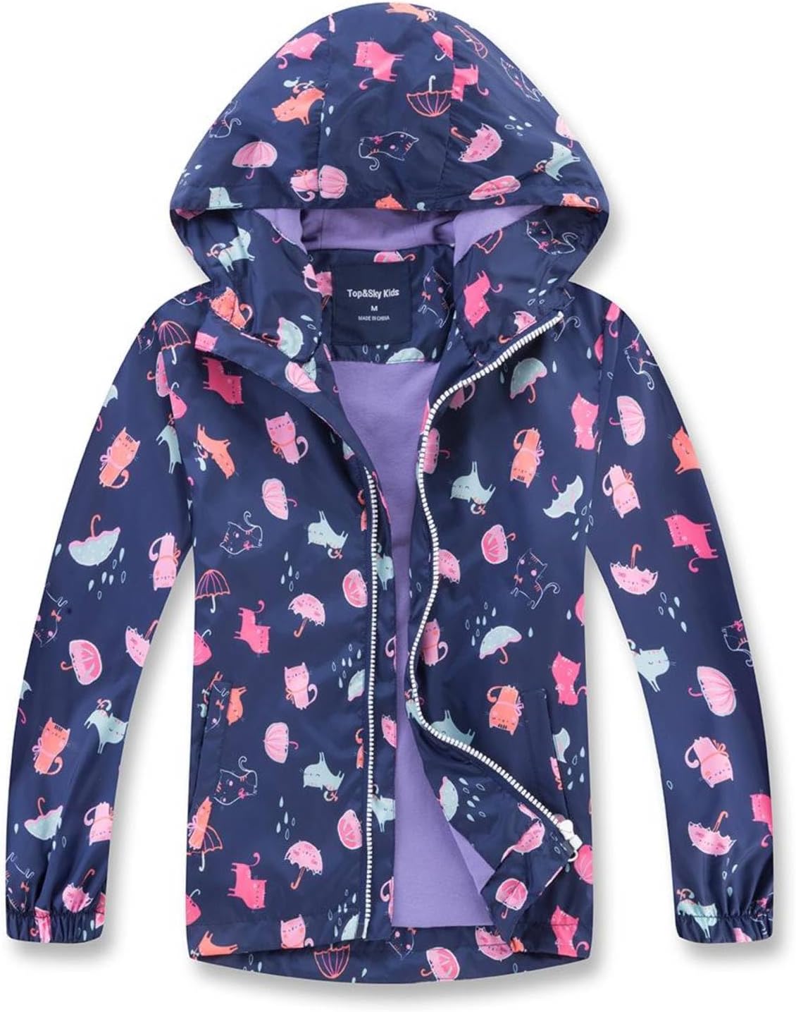 MGEOY Girls Rain Jacket Lightweight Waterproof Hooded Cotton Lined Raincoat Windbreaker for Kids Size 4-12 Years