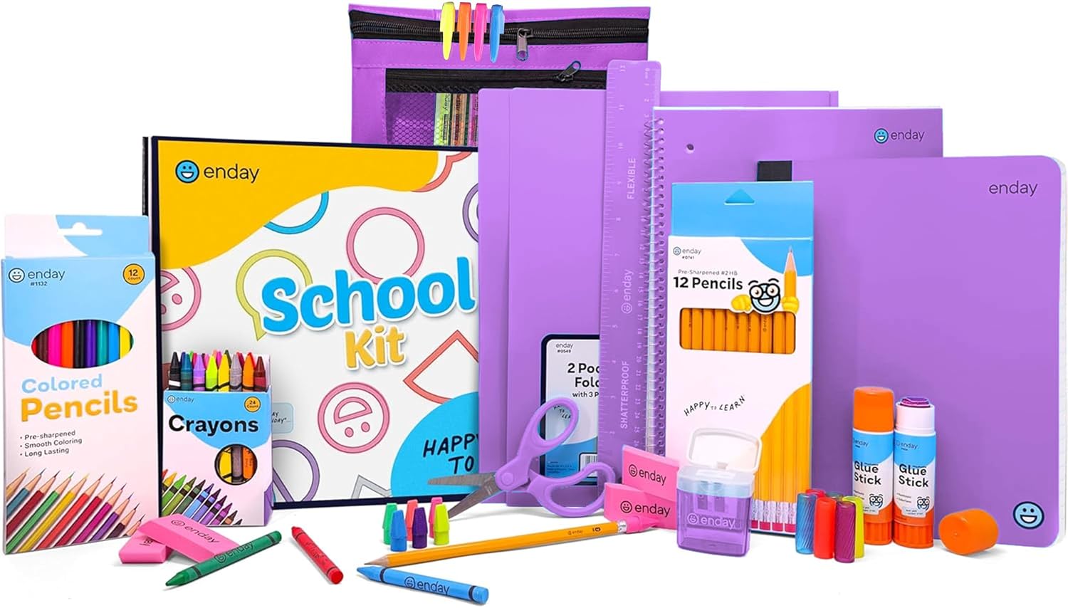 Back to School Supplies for Kids, Purple School Supply Box Grades K-5, Premium Quality Kids School Supplies Kit, Kindergarten School Supplies for Girls and Boys, 71 Piece Set – by Enday | Premium Quality Kids School Supplies Kit, Kindergarten School Supplies for Girls and Boys, 78 Piece Set