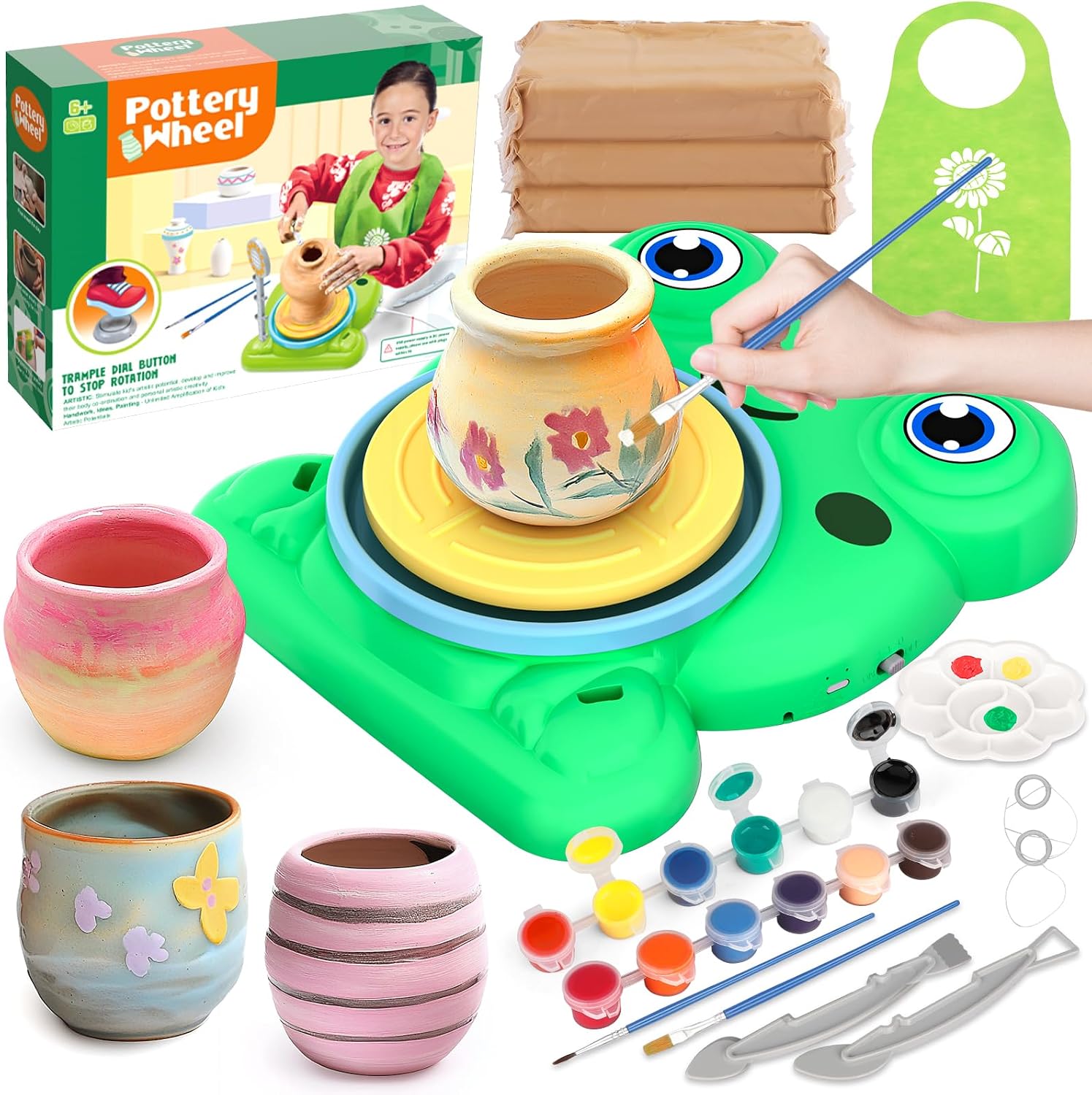 Aujazyble Pottery Wheel for Kids – Complete Pottery Painting Crafts Kit Toy | Arts and Crafts for Kids Ages 8-12 with 3 Pack Clay Art Supplies Toys for Girls Boy Birthday Gift for 6 7 8 9 10 11 12+