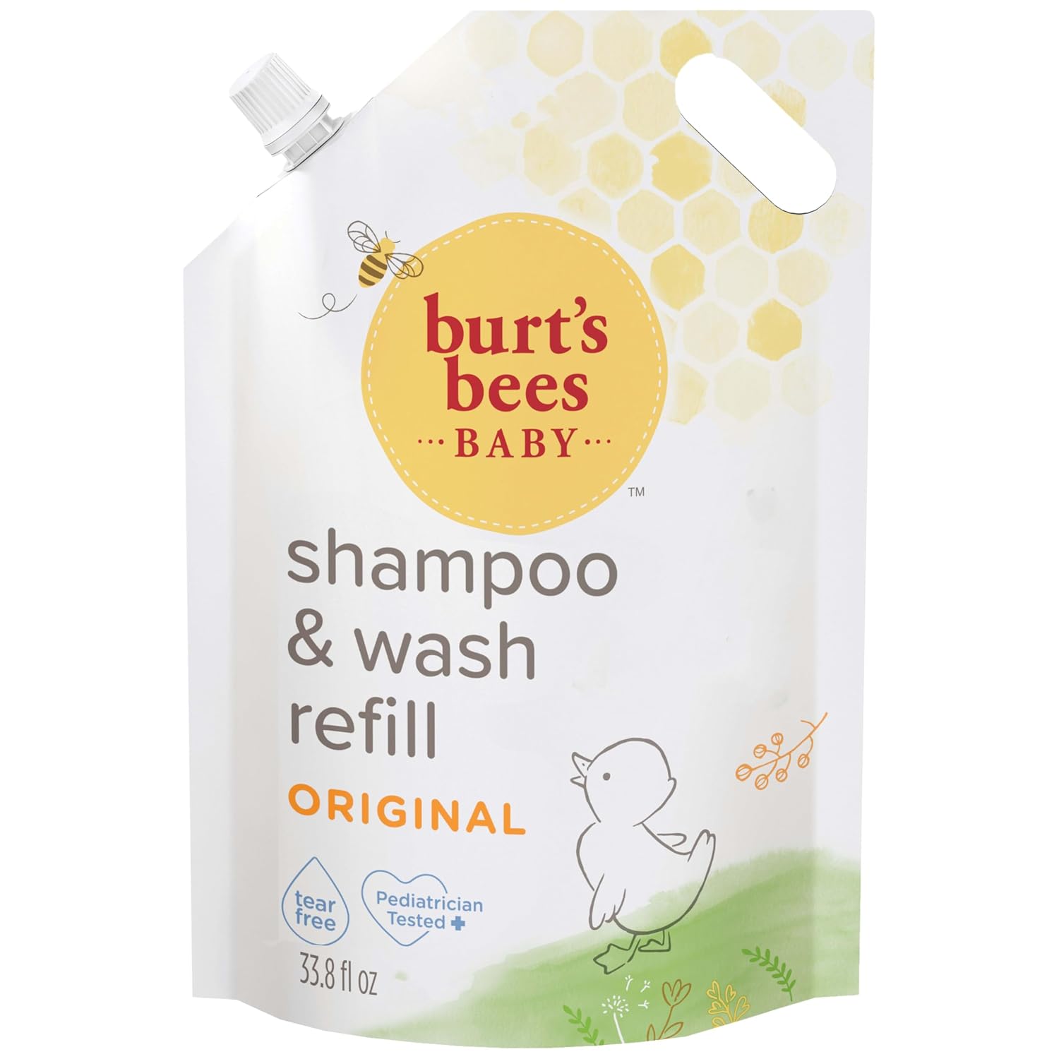 Burt’s Bees Baby Shampoo and Baby Wash Refill, Original, Plant-Based Formula, Tear-Free, Pediatrician-Tested, Natural Origin, Gently Cleans Sensitive Skin and Hair, 33.8 Fl Oz