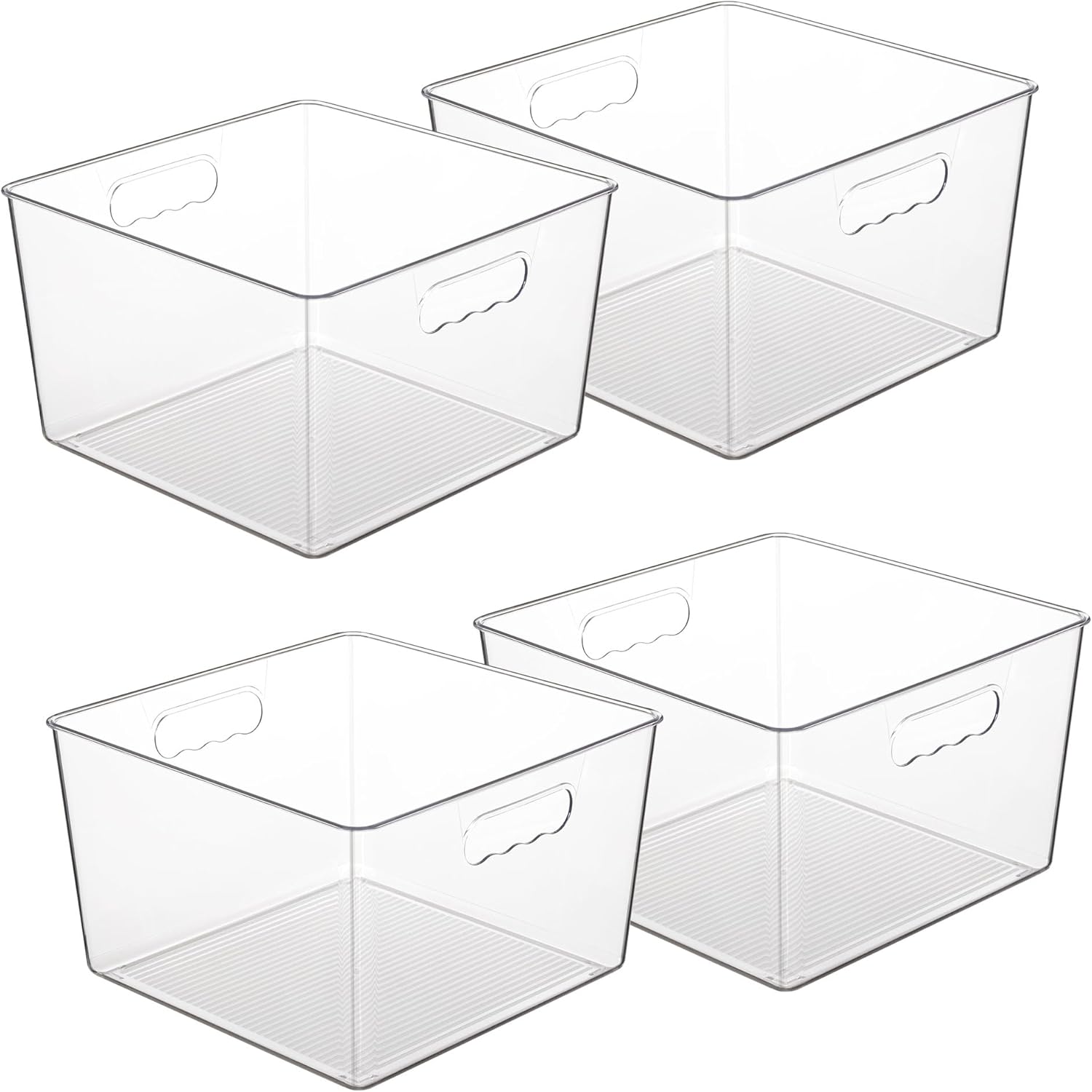 Vtopmart 4 Pack Extra Large Clear Storage Bins, 11×11 Cube Organizer | Acrylic Cube Storage Bins, Plastic Containers with Handle for Pantry, Kitchen, Closet, Laundry Room, Bathroom, Under Sink