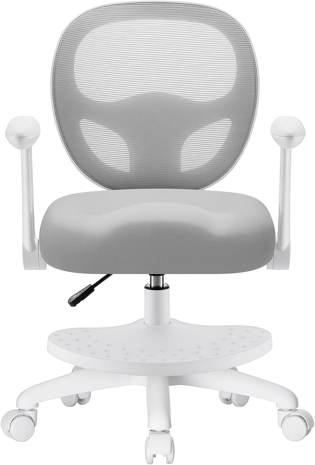Kids Desk Chair Ergonomic Study Chair with Flipped Armrest Footrest-Grey | Adjustable Height Swivel Kids Computer Chair Mesh Desk Chair for Boys Girls Children at Home Bedroom Study Room