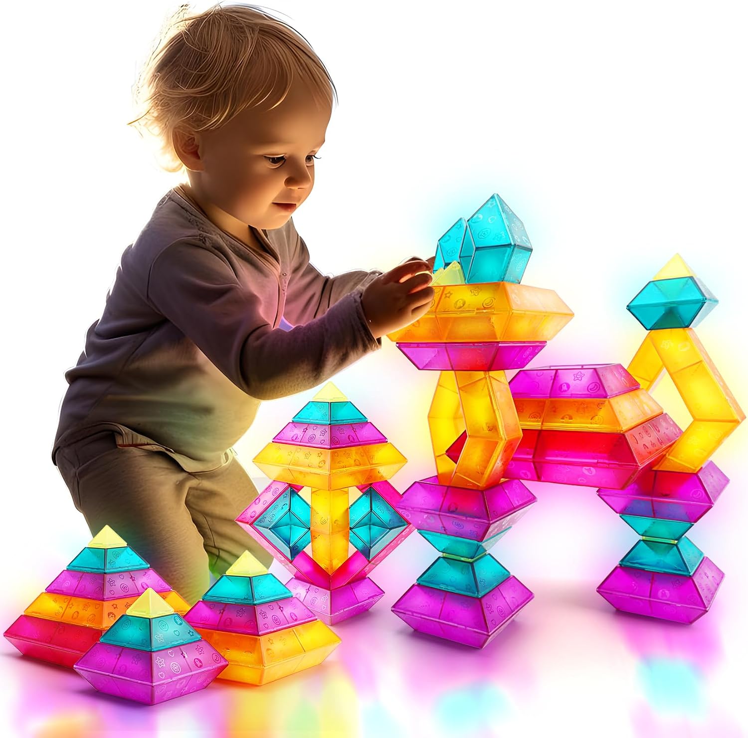 30-Piece STEM Building Blocks Set – Educational Stacking Toys for Kids | Preschool Learning Activities & Light Table Compatible Construction Toys for Toddlers, Boys and Girls Ages 3-6 Years Old