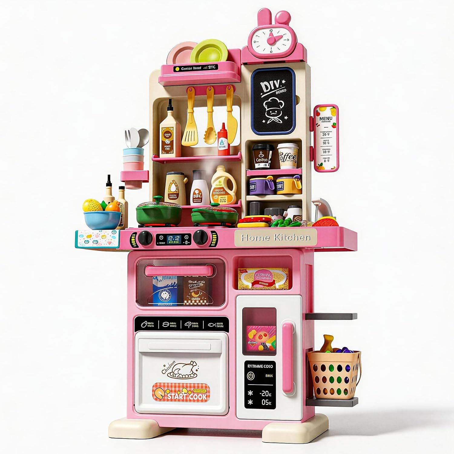 33.8IN Kids Kitchen Playset with Sound & Light – Cooking Stove with Steam | Play Sink & Toy Kitchen Accessories – 70PCS Pretend Kitchen Play Food Toys for Kids Girls – Toddler Play Kitchen Set
