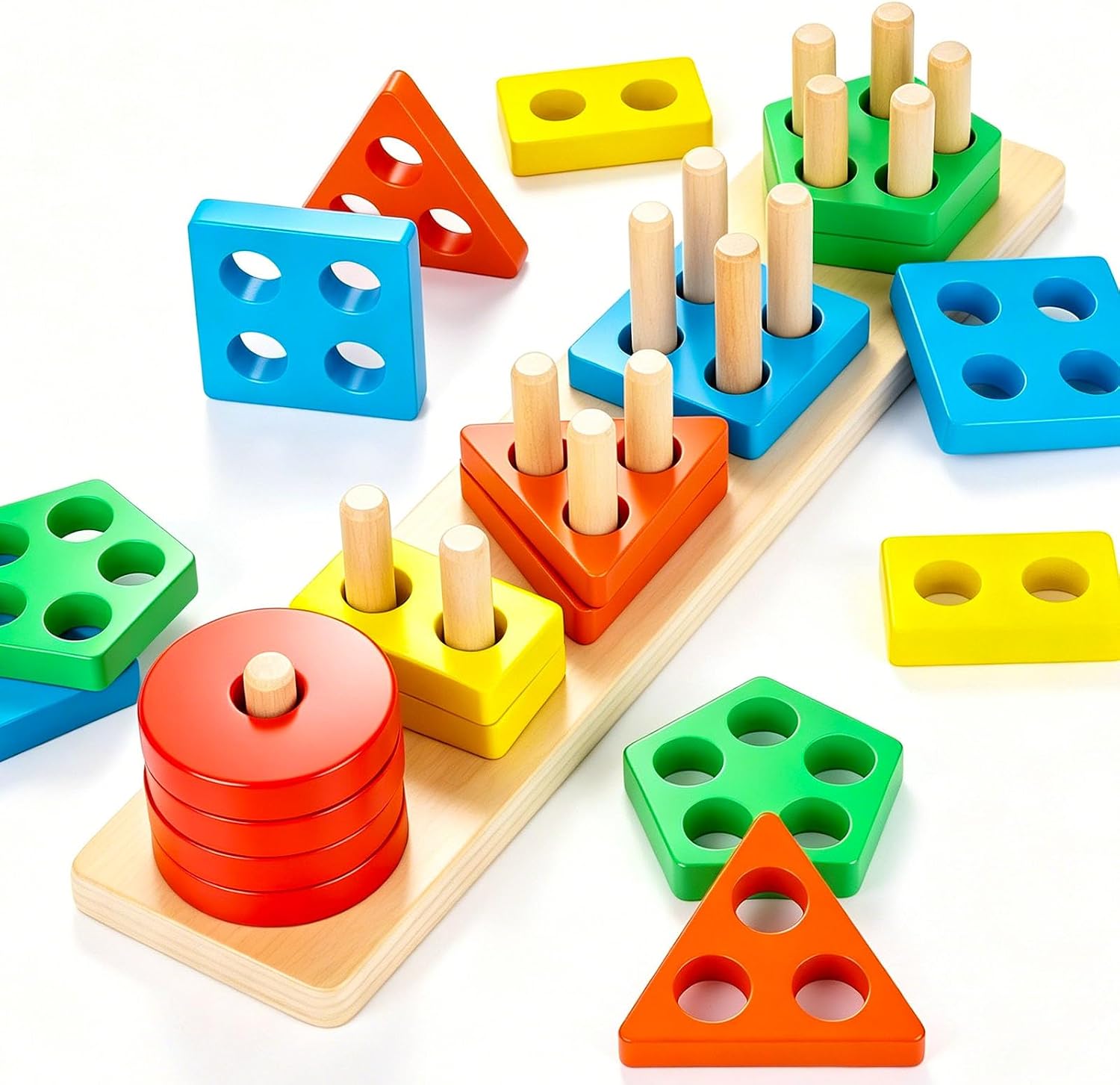 3 otters Wooden Stacking Sorting Toy, 20PCS | Montessori Sensory Puzzle, Shape Recognition, Matching Learning Game, Preschool Gifts, for Toddlers