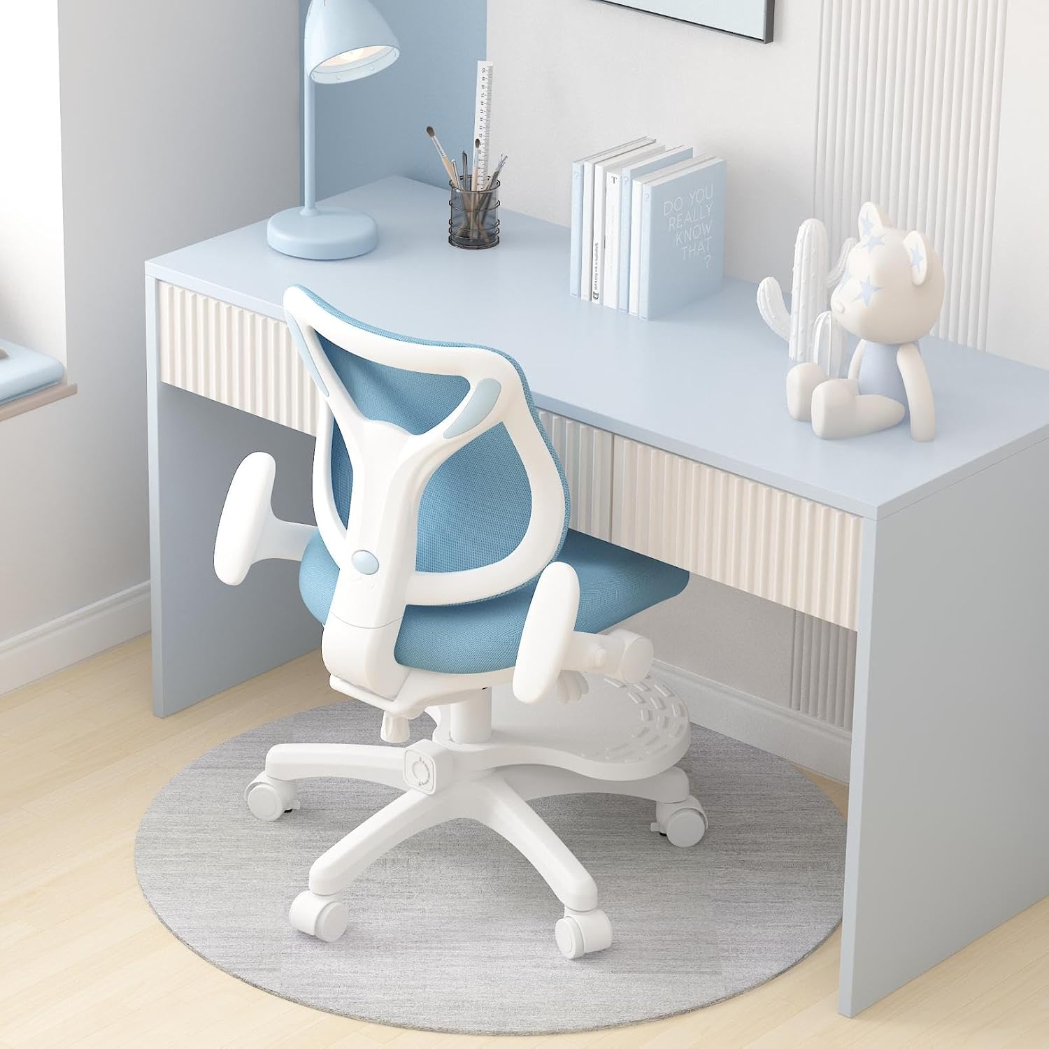 Kids Desk Chair, Ergonomic Study Chair for Kids, Model Deer (Blue) | Adjustable Footrest, Flip-Up Armrests, Adjustable backrest, Adjustable Height, Breathable Mesh back, kids Computer chair