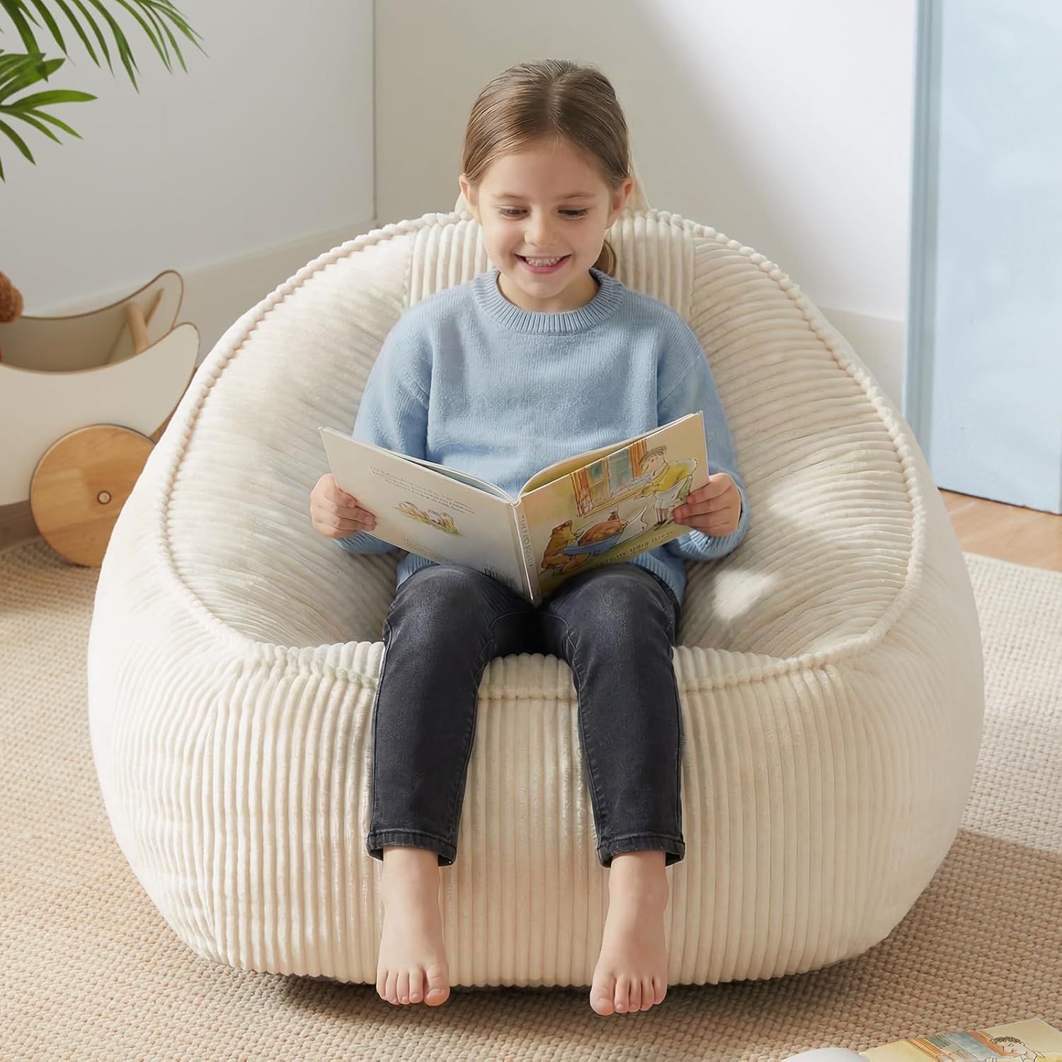 HUGHEAVEN Comfy Kids Bean Bag Chair, Soft Bean Bag Seat for Boys and Girls | Bean Bag Chair for Kids, Cozy Reading Chair & Stuffed Floor Sofa, Floor Chair for Gaming, Reading, Lounging & TV