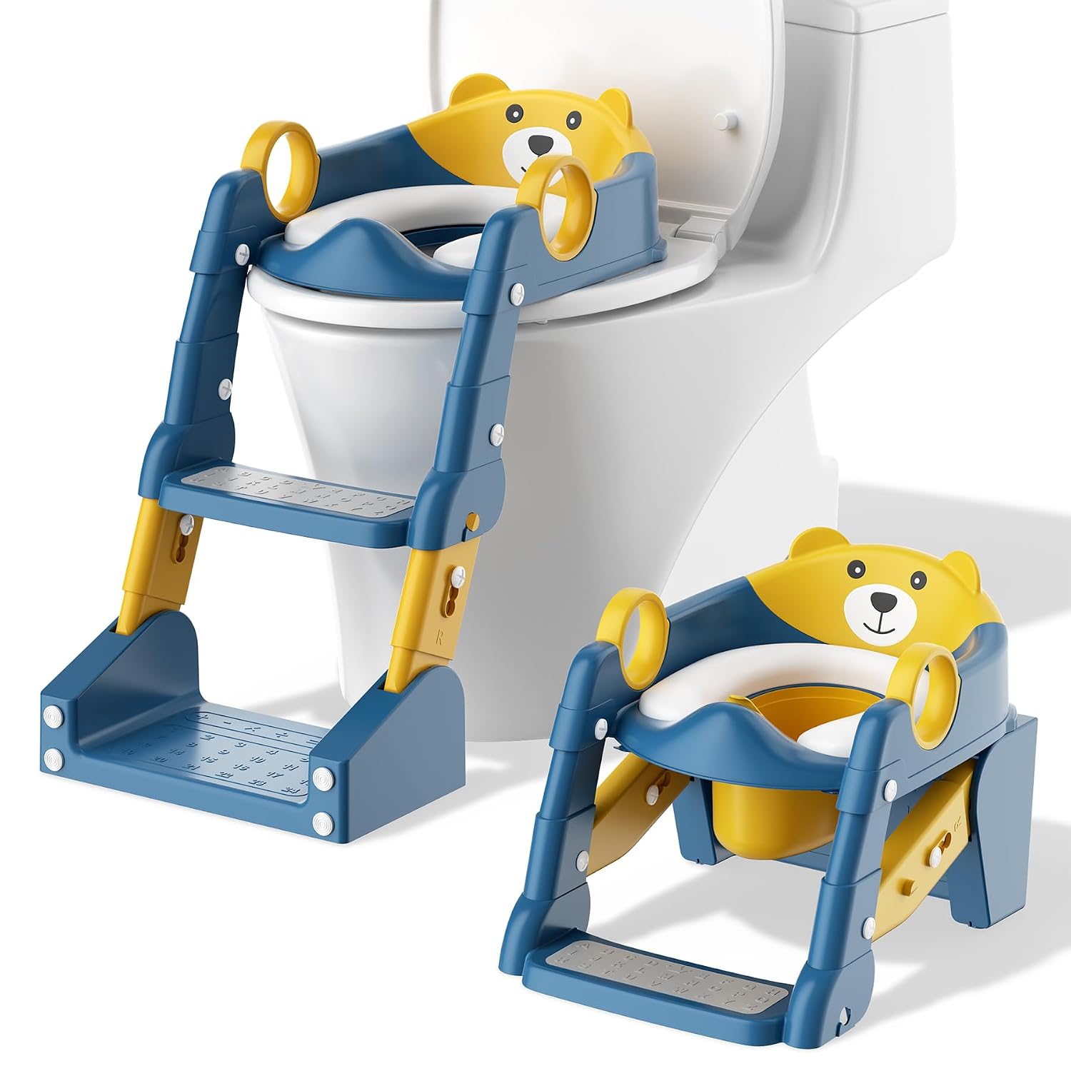 3-in-1 Potty Training Seat with Step Stool Ladder for Boys Girls | Splash Guard,Soft PVC Cushion,Safety Handles,Height Adjustable,Non Slip