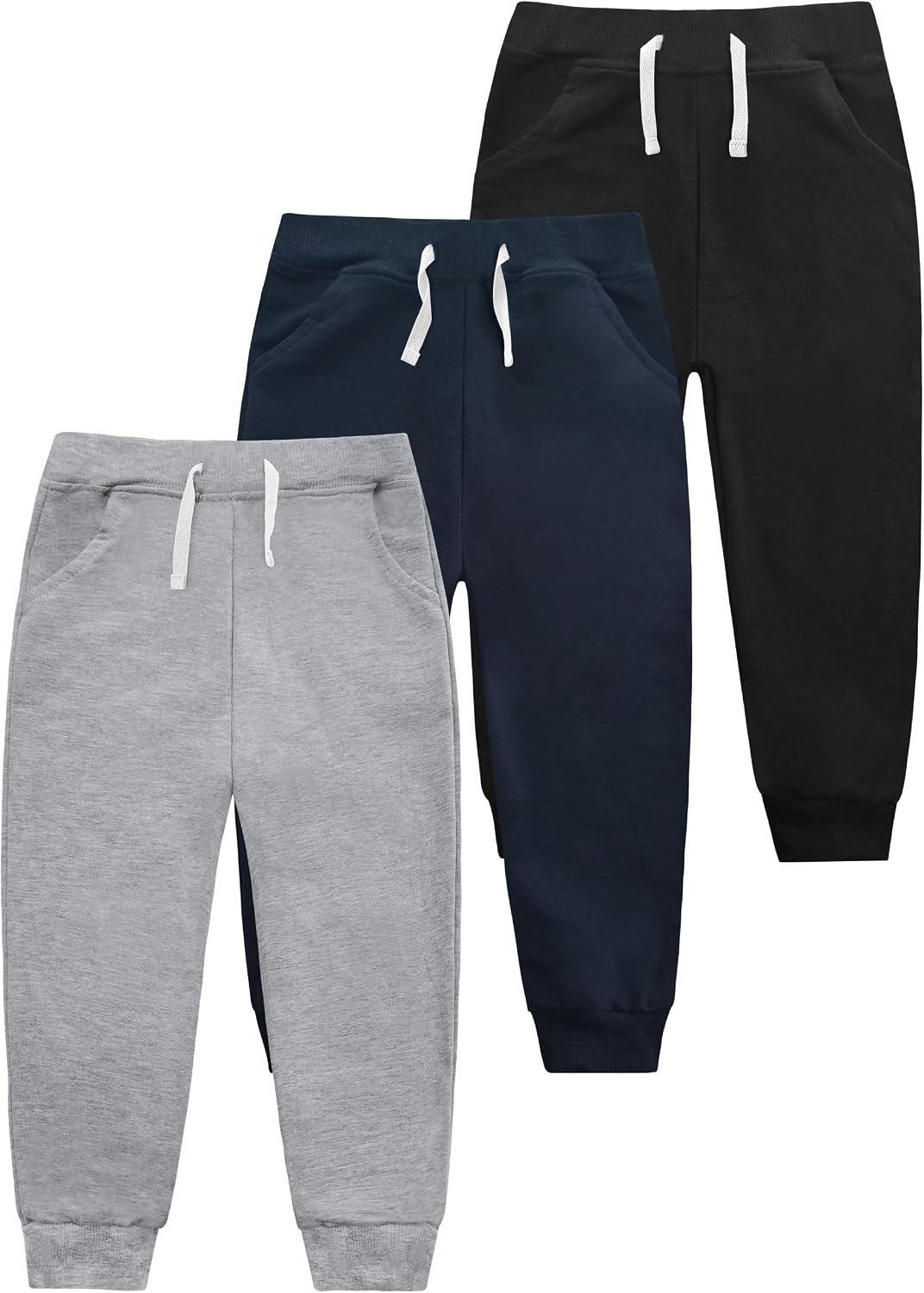 VOGRYE Boys’ Sweatpants 3-Pack – Soft Cotton Jogger Pants with Pockets, Elastic Waist Drawstring for Kids School Sports