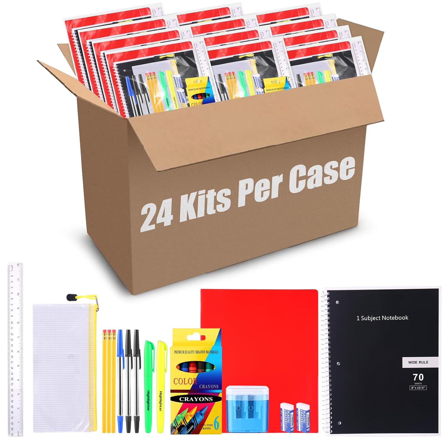 24 Set Back to School Supplies for Kids Bulk 21 Pcs School Supply Kits for Kindergarten Elementary with Notebook Pencils Bag for Boy Girl