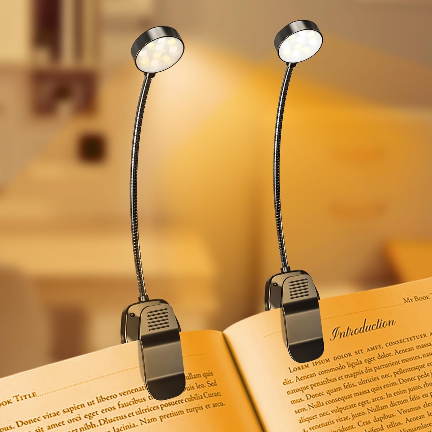 KTEBO 2 Pack Rechargeable Book Light Clip-On Reading Light for Books in Bed | 9 eye-friendly modes from 3 color temperatures and 3 brightness, USB-C up to 30 hrs – Black & Black