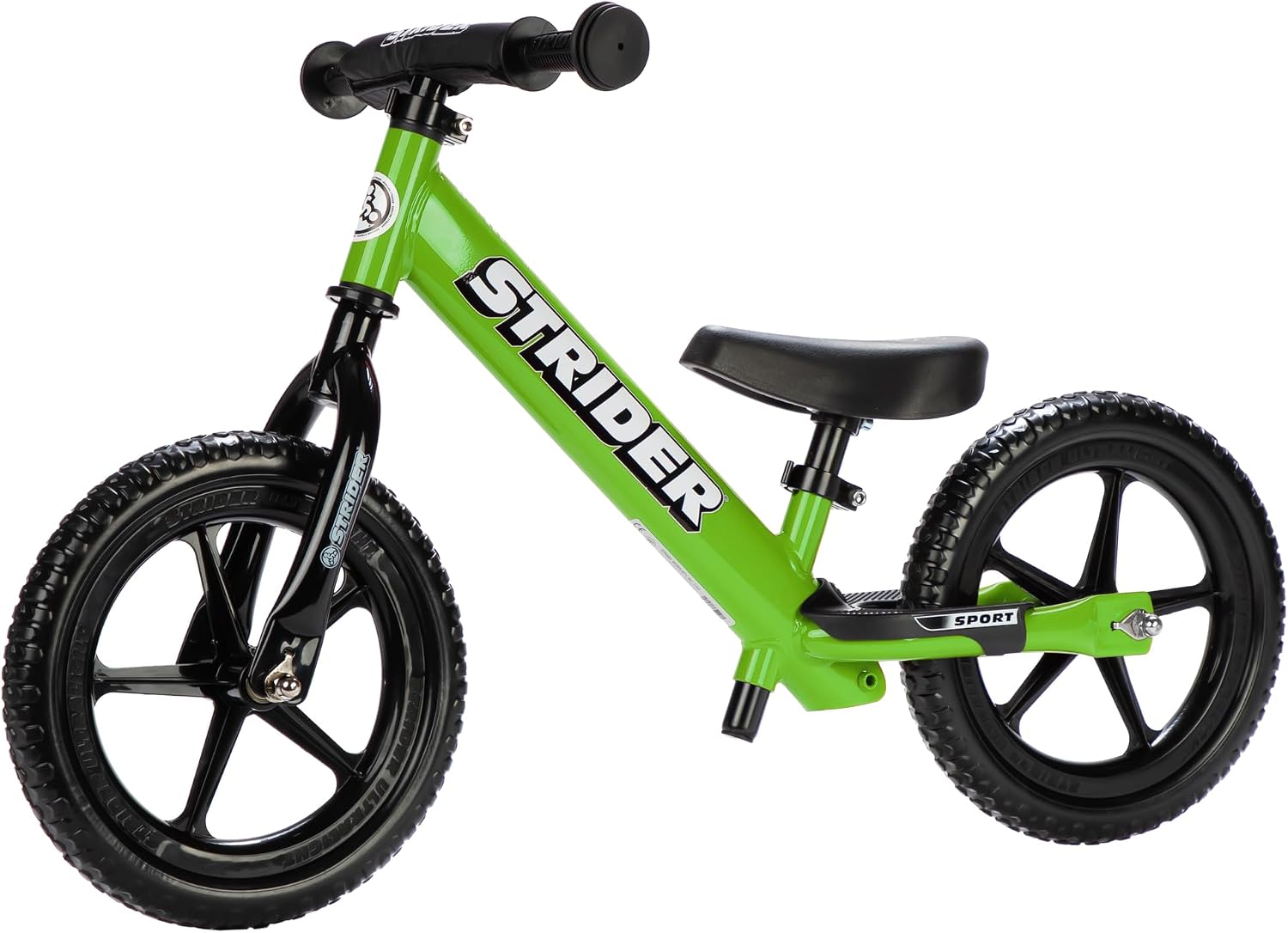 Strider 12 Sport, No Pedal Balance Bike for Kids Ages 1–4 Years, Green | No-Pedal Balance Bike for Toddlers, Safety Pad, Adjustable Seat and Handlebars, Lightweight Frame, Never-Flat Tires