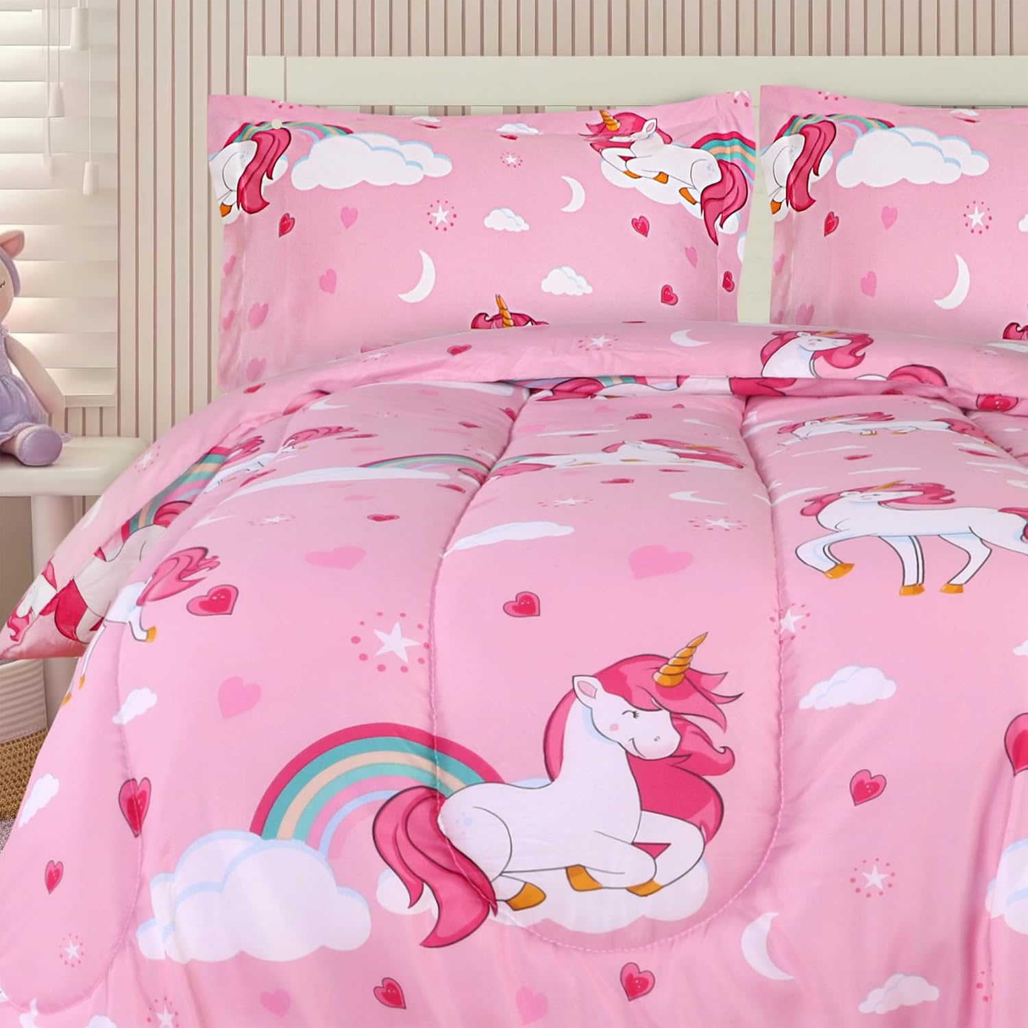 Utopia Bedding 3 Pc Kids Twin Comforter Set, Unicorn | Kids Bed Set Includes Comforter (64×88) Inches, 2 Shams (20×26) Inches. Cozy Microfiber Down Alternative, Machine Washable.
