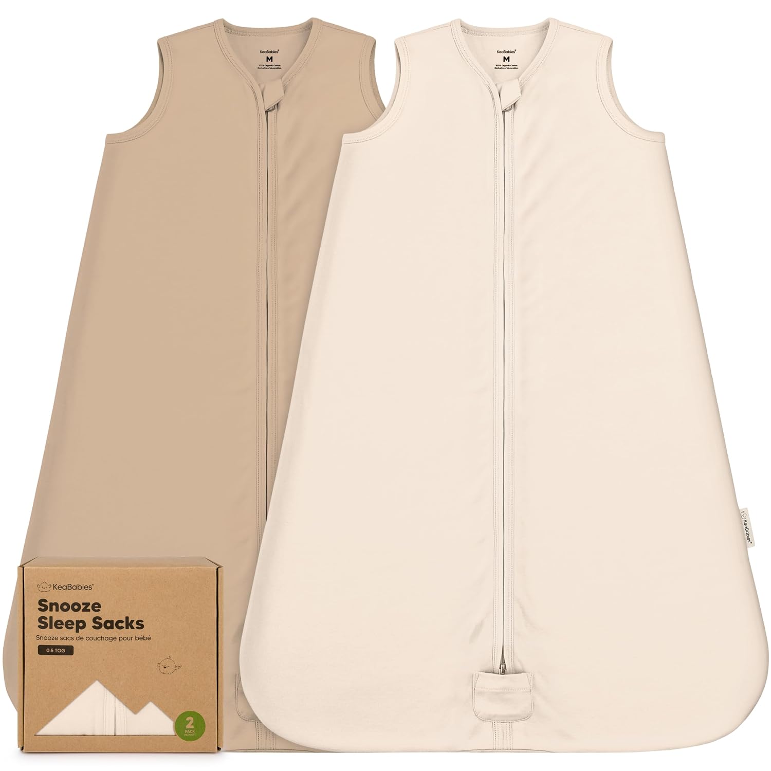 2-Pack Baby Sleep Sacks, Zipper Wearable Blanket,100% Cotton (Ecru, M) | Soft 100% Organic Cotton 0.5TOG, Lightweight Toddler Sleeping Sack 6-12 months, Easy to Wear Newborn Transition Swaddles Sack