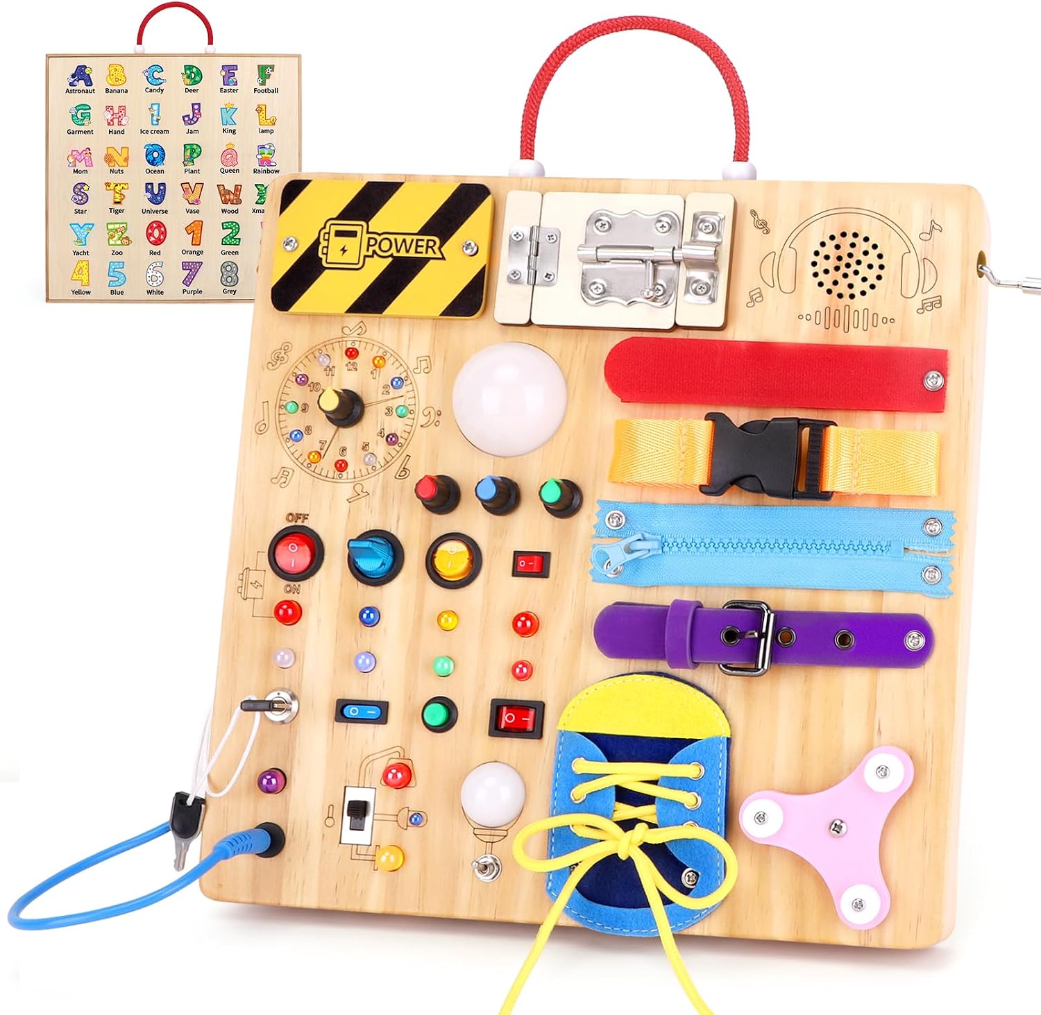 Sumsoltic Busy Board,Montessori Toys for 1-3 Year Old Boys & Girls,Travel Educational Learning Activities for Toddlers,Sensory Toy for Kids with Autism (Busy Board v3)