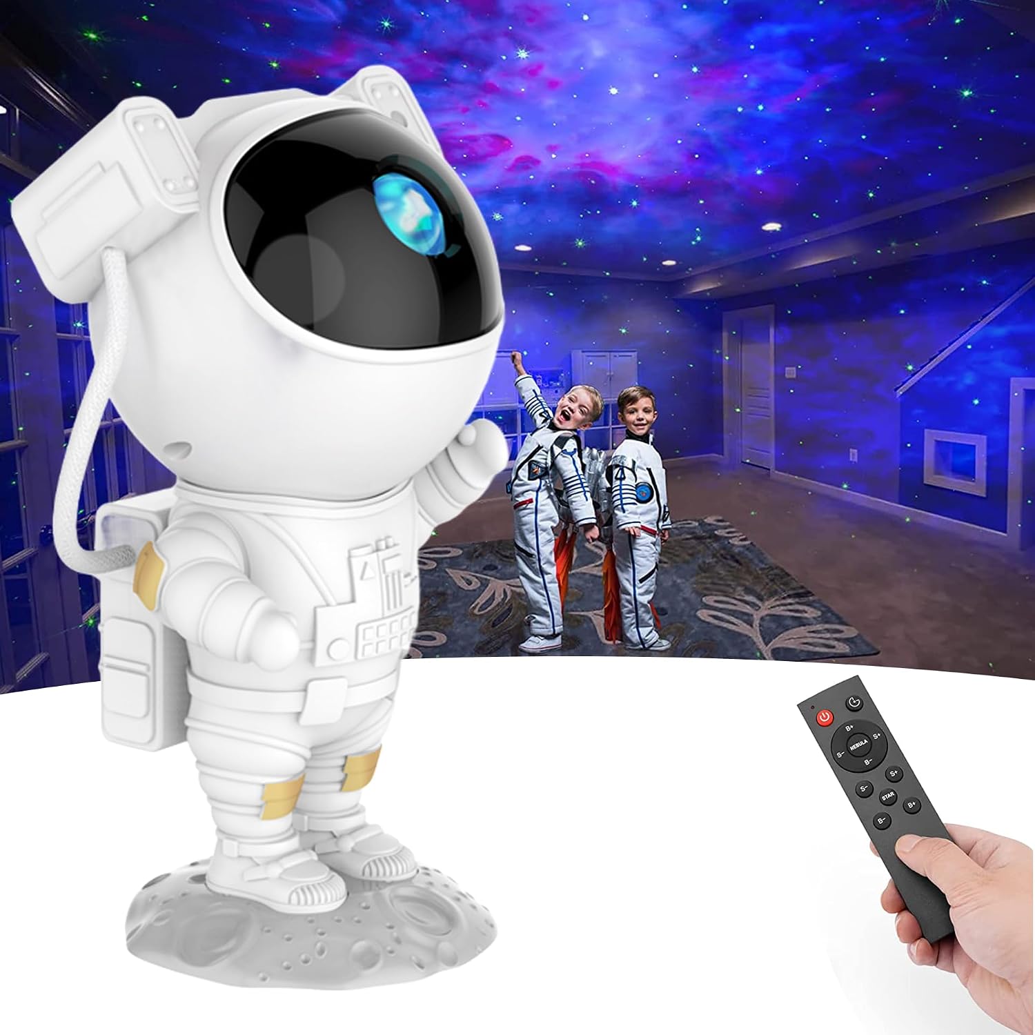 Kids Astronaut Star Projector Night Light – Galaxy Space Lamp with Remote, 8 Nebula Effects, Timer, 360° Rotating Head, Cool Room Decor, Birthday Christmas Gift for Children Teens