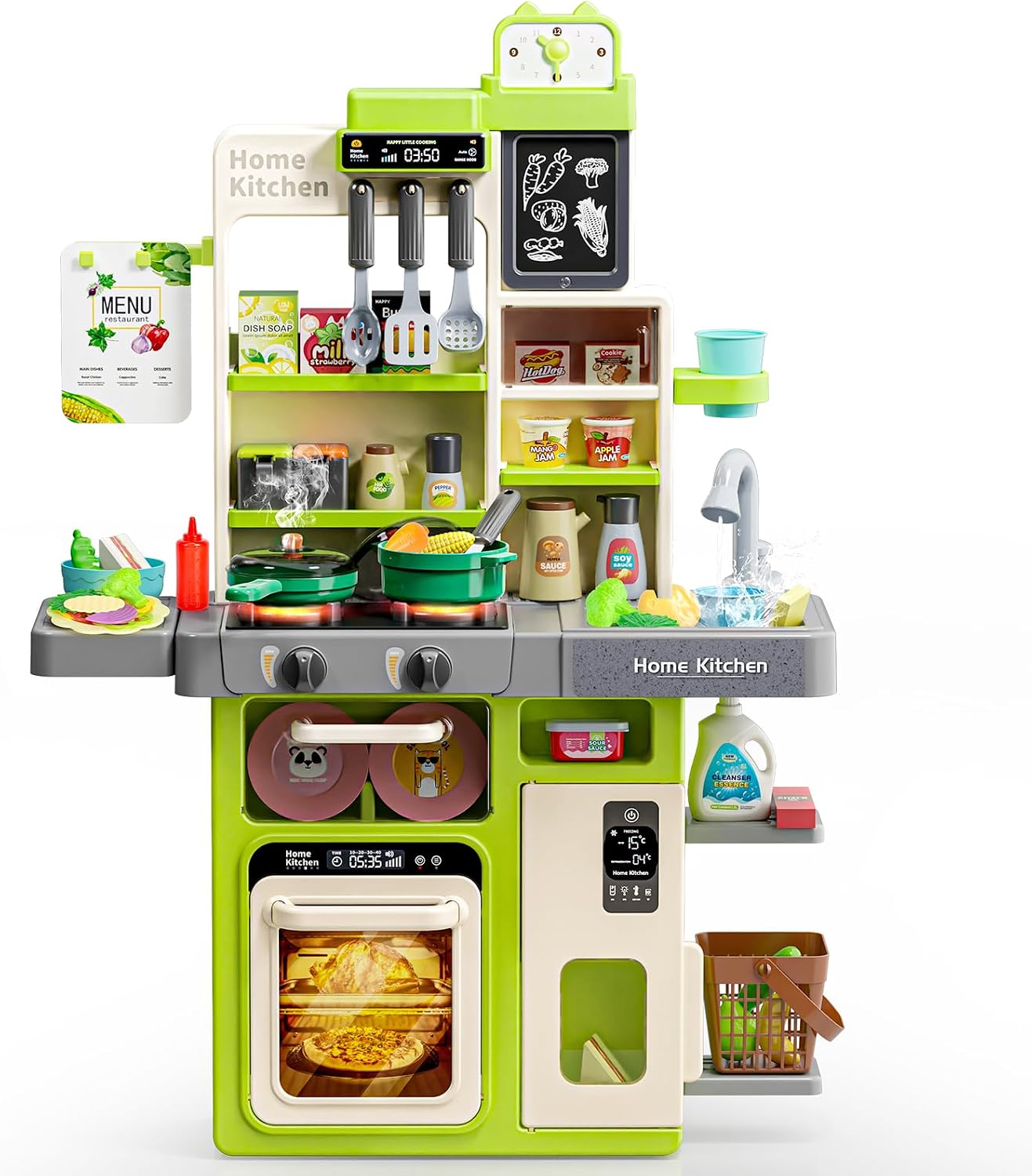 Kids Play Kitchen Set with Sound & Light, Gifts for Toddlers Girls Boys | Kitchen Toys with Cooking Stove, Sink, Play Food and Kitchen Accessories, Kitchen Playset Gifts for 3 4 5 6 Year