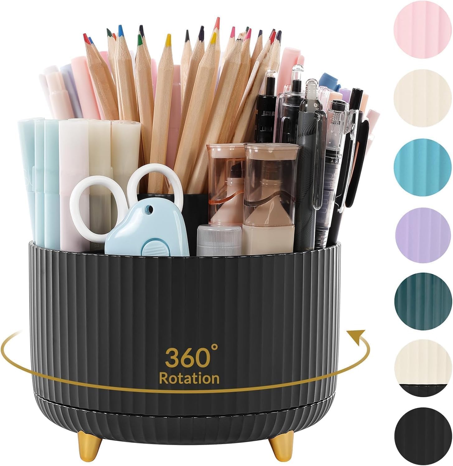 SKYDUE 360 Degree Rotating Desk Organizer, Pencil Pen Holder for Desk | Rotating Pen Organizer with 5 Slots, Office Supplies, Desk Organizer, Art Supply Pencil Cup for Office, School, Home
