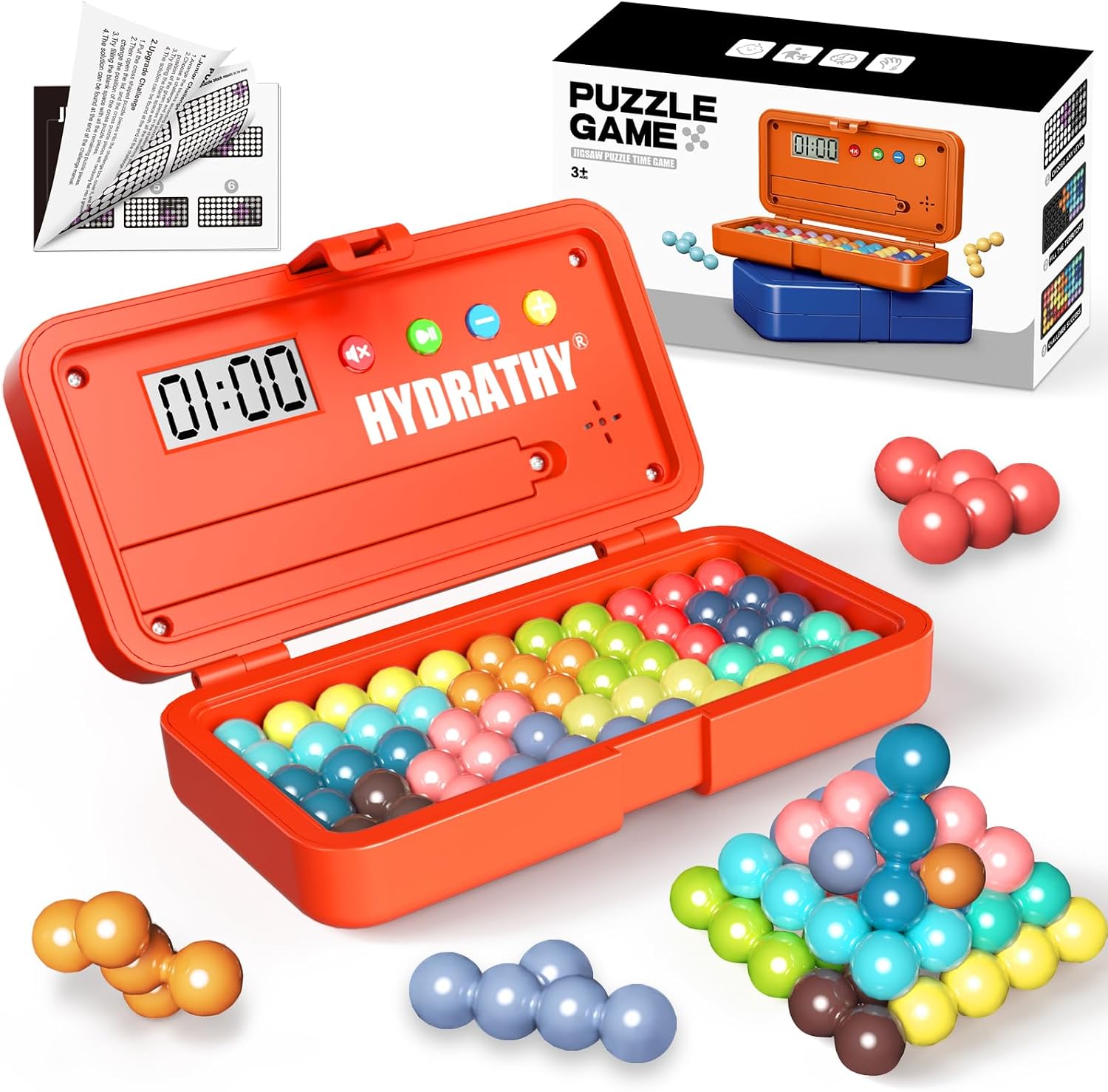 Brain Teaser Puzzles Games for Kids Adults with Timer, 2 Modes Handheld Travel Games, Single Player Mind Challenge Toys, STEM Montessori Educational Gifts for Kids 3+, Teens & Adults (Red)
