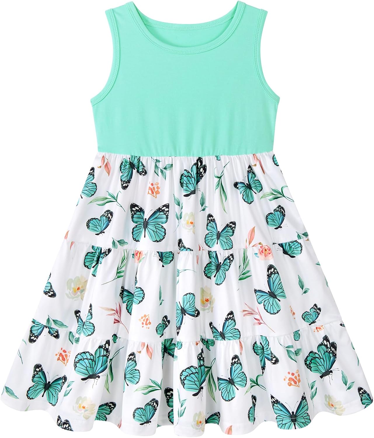 Lovekider Girls Sleeveless Dress Casual Summer Swing Twirly Sundress 4-8T | Midi, Round Neck, Tank, Tiered Flowy Skirt, Soft, Lightweight, Breathable, for School Casual Birthday Party and Daily Wear