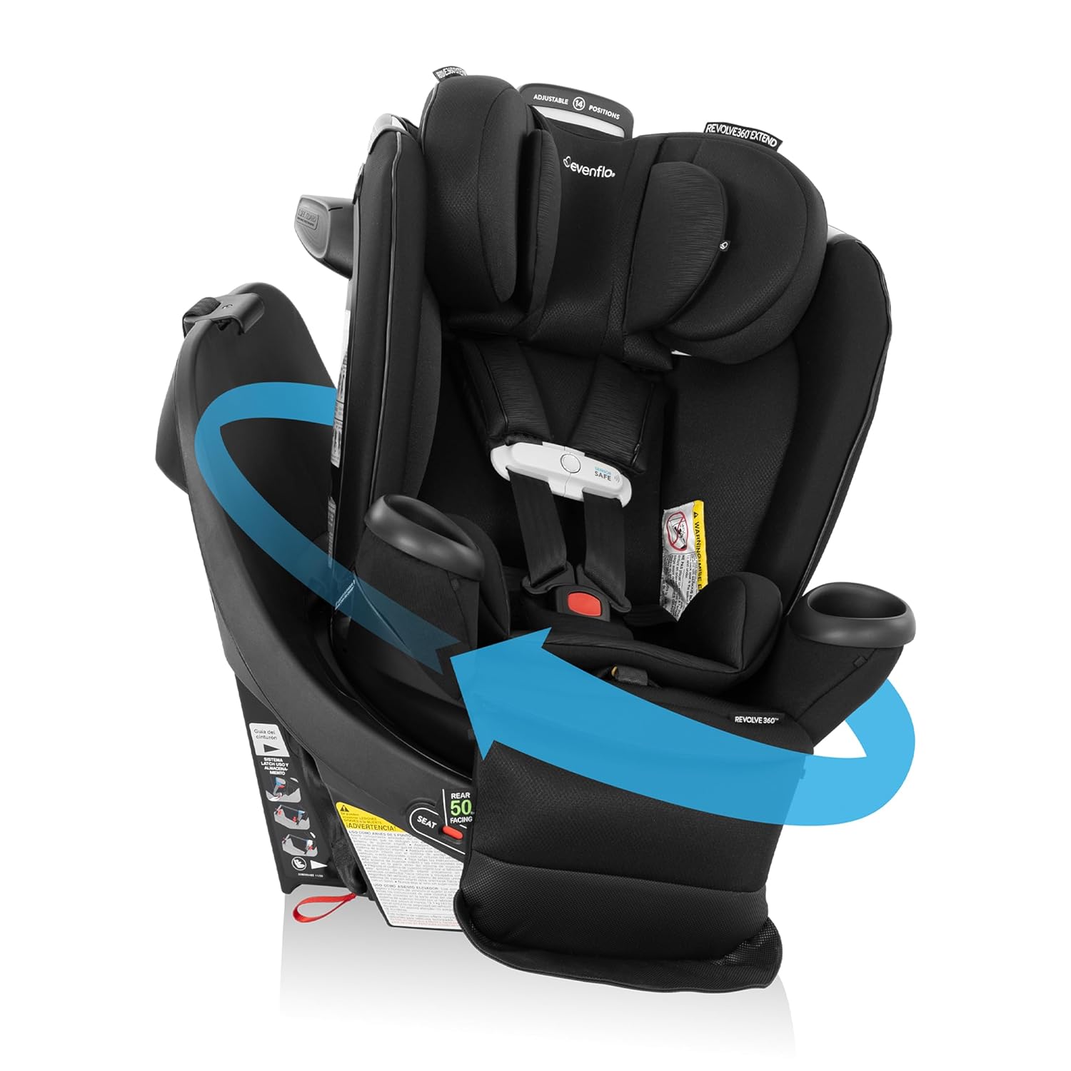 Evenflo Revolve360 Extend All-in-One Rotational Convertible Car Seat | w/ SensorSafe Technology, Rear-Facing, Forward-Facing, Highback Booster Mode, Infant – 12 Years (Onyx Black)