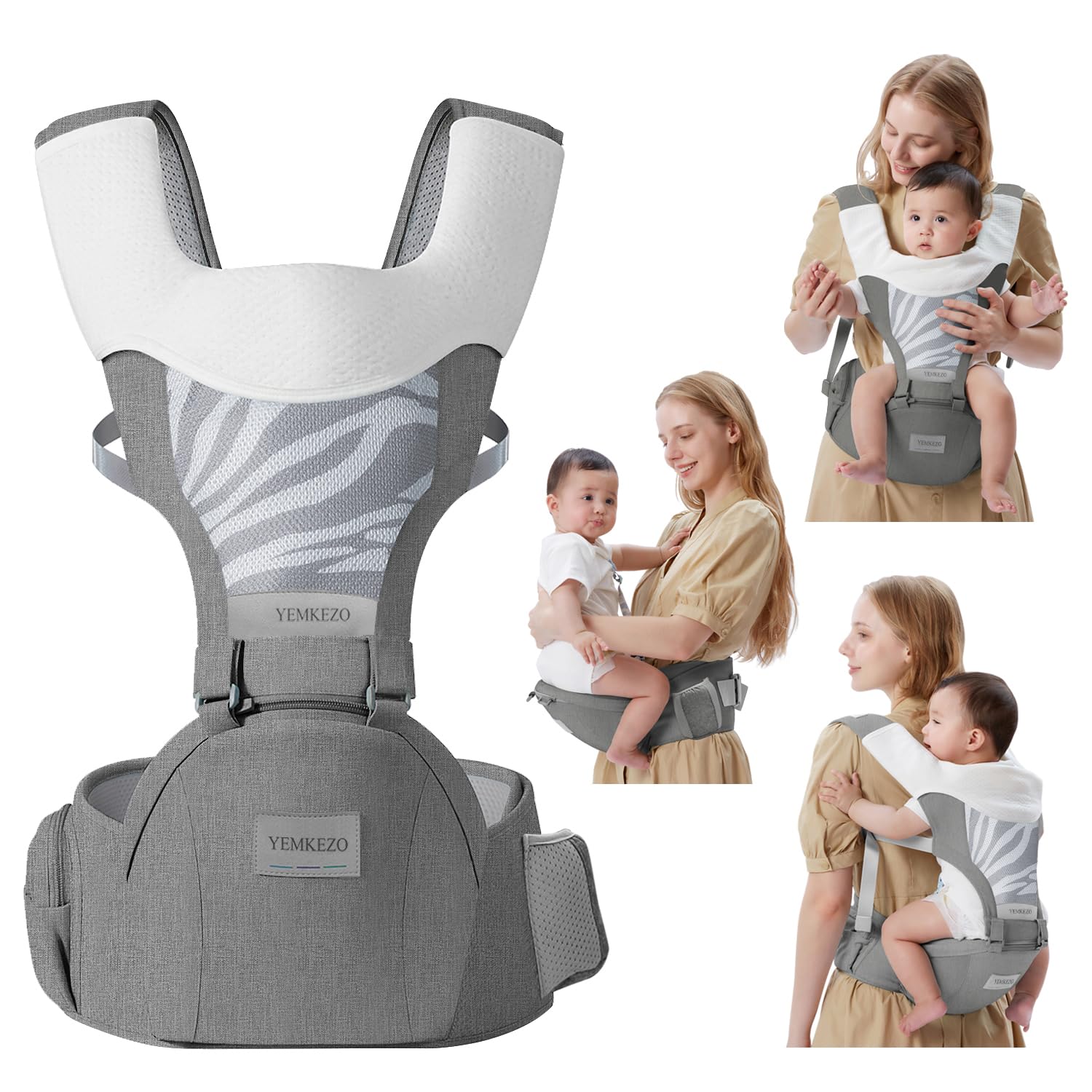 Baby Carrier with Hip Seat for Newborn to Toddler, Grey | Multifunction Baby Hip, 4-in-1 Ergonomic Infant Carrier, Ergonomic M Position, Adjustable & Removable, For 0-36 Months