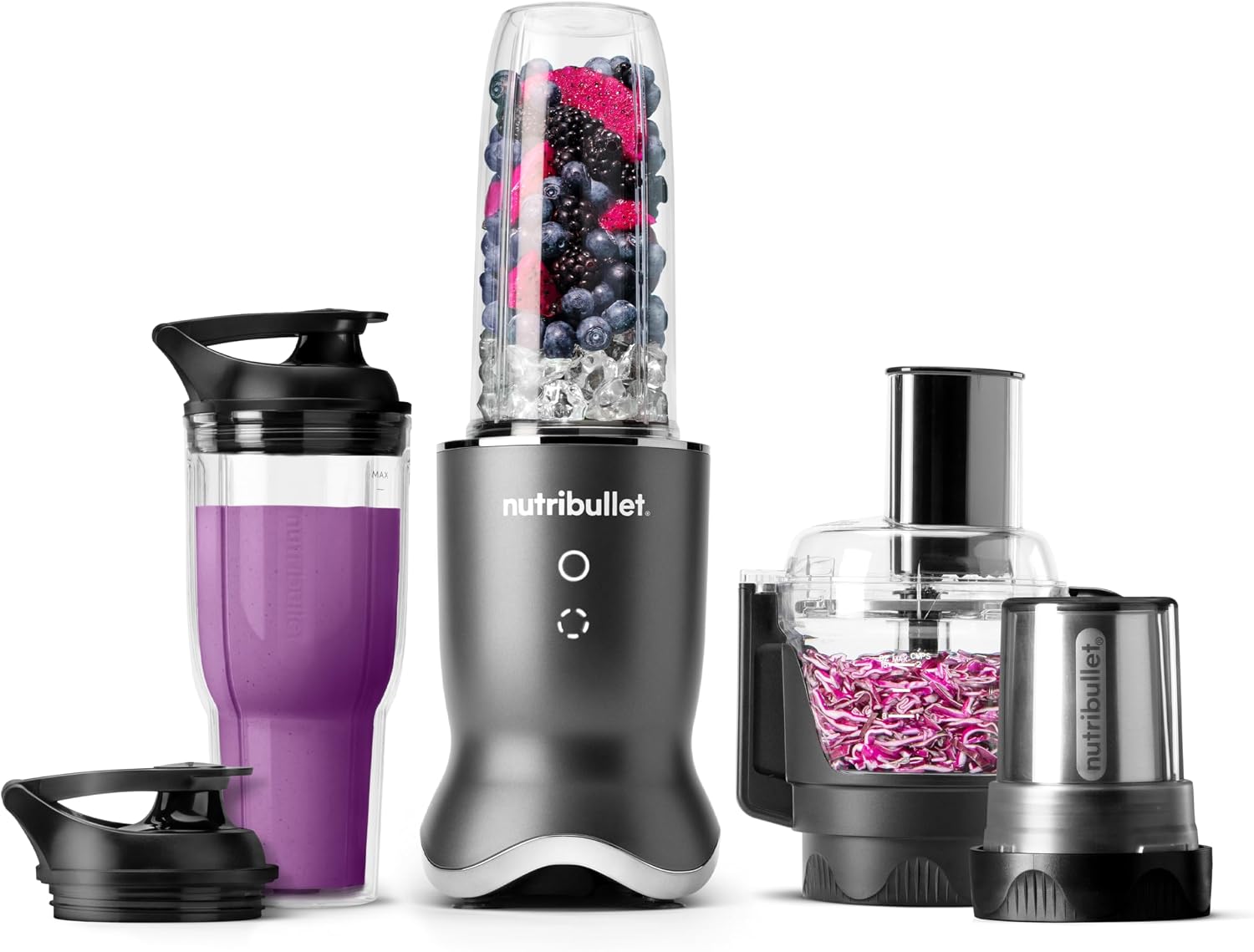 nutribullet Ultra Plus+ 3-1 Compact Kitchen System, 1200W Kitchen System with Blender, Food Processor, and Coffee and Spice Grinder, 32oz and 24oz Blending Cups, 2-Cup Food Processor, Gunmetal Gray