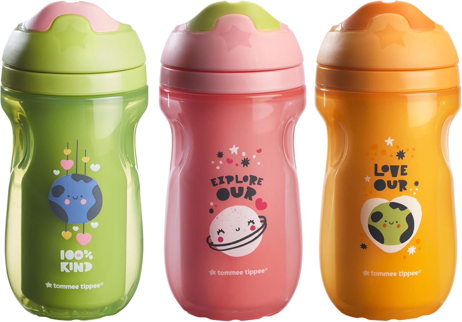 Tommee Tippee Insulated 9oz Superstar Toddler Water Bottle, No Spill Sippy Cups for Toddlers 1-3, Two-Piece Valve Helps Stop Spills, BPA Free, Pink, Green and Orange, Pack of 3 | Pack of 3, 9oz, Insulated, Two-Piece Valve Helps Stop Spills, Pink, Green & Orange, BPA Free