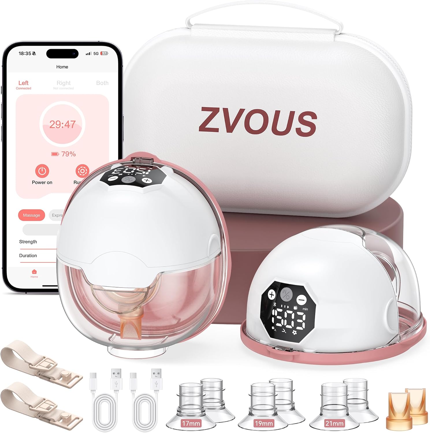 Wearable Breast Pump Hands Free Electric Pump,Strong Suction Hospital Grade | Portable Cordless Breast Pump for Lactating Moms,Smart App Control,4 Modes & Multi-15Adjustable Settings,White