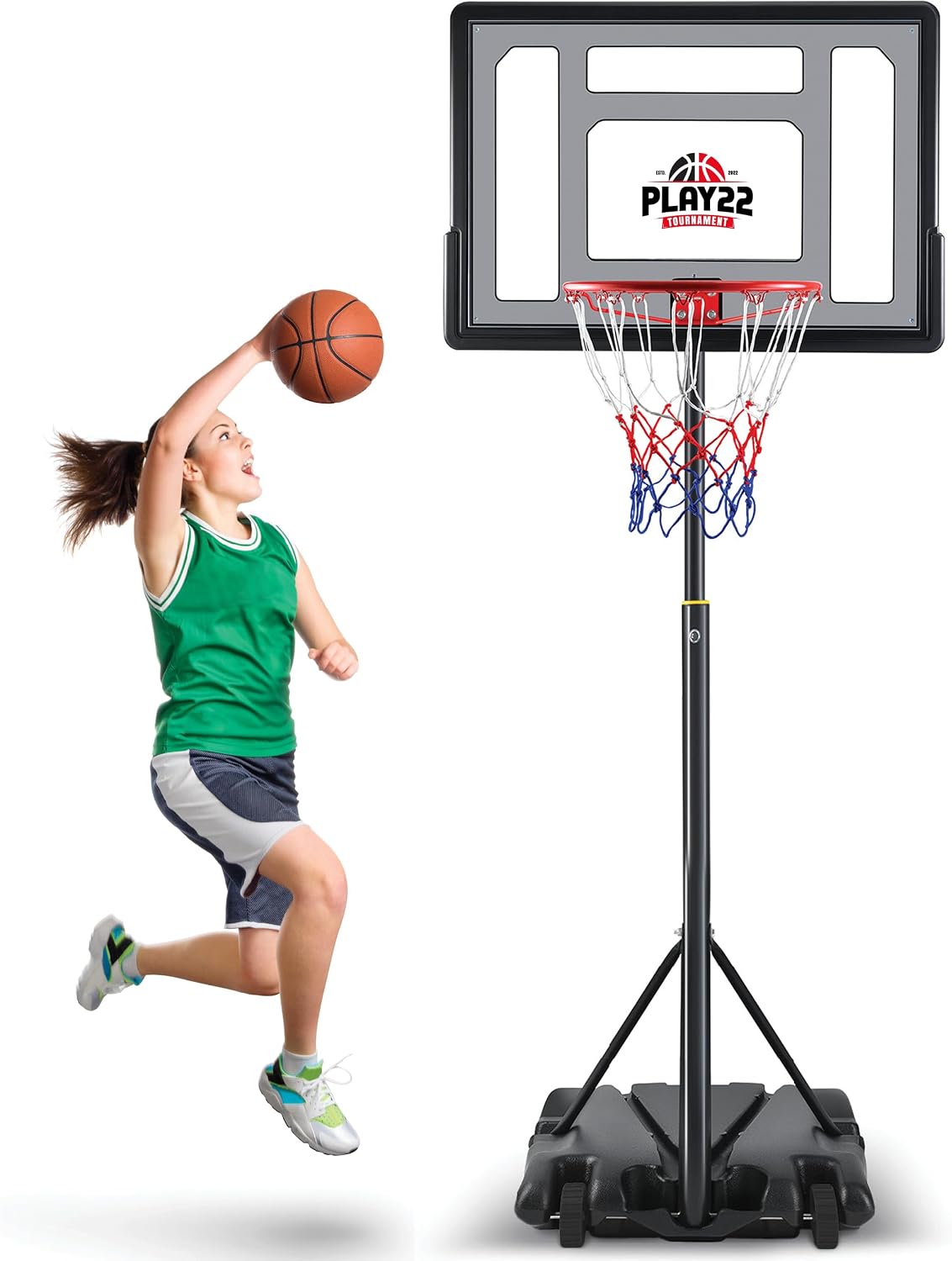 Kids Basketball Hoop Outdoor – 33 inch Backboard, 70-84in Adjustable Height, Portable Basketball Hoops & Goals for Kids/Teenagers/Youth in Backyard/Driveway/Indoor – Fillable Base