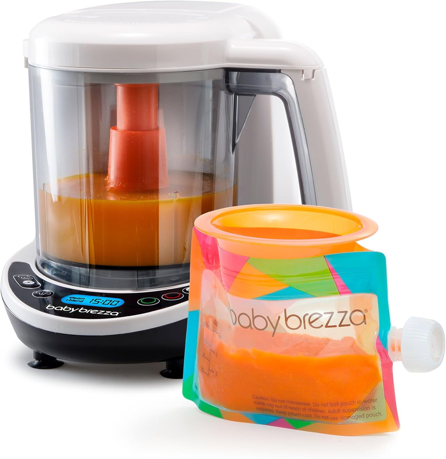 Baby Brezza One Step Baby Food Maker Deluxe – Steam + Blend Organic Food | Dishwasher Safe with Auto Shut Off – Cooker + Puree Maker for Infants + Toddlers Baby Food, Includes 3 Funnels + 3 Pouches