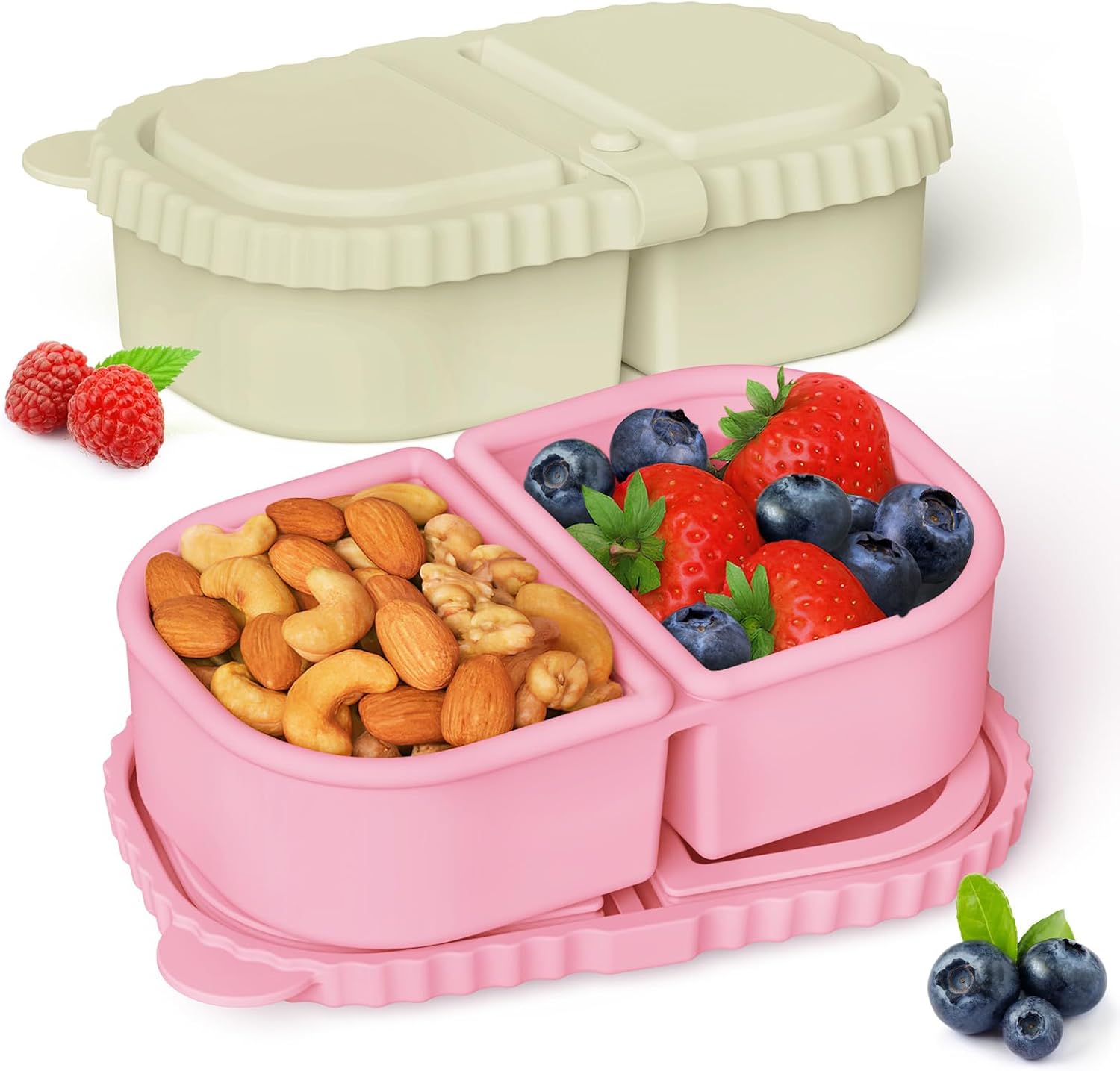 YQL 2 Pack Silicone Snack Containers with Lids, 8.5oz Compartment Reusable Snack Boxes for kids, Portable Sauce and Salad Small Food Containers, Leakproof Snackle Boxes for Travel, Picnics, School
