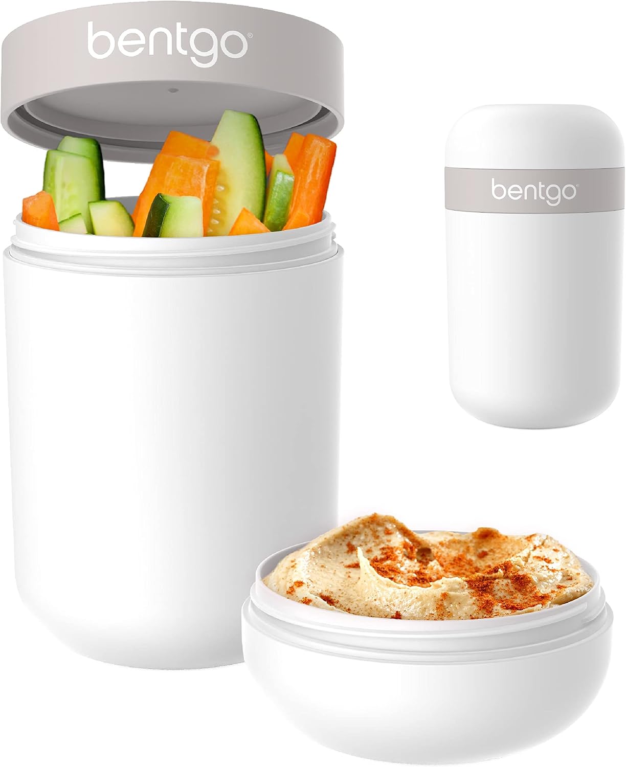 Bentgo Snack Cup, Leak-Proof Snack Container with Toppings Compartment | Dual-Sealing Lid, Airtight, Microwave-Safe Base, Freezer & Top-Rack Dishwasher-Safe (White)