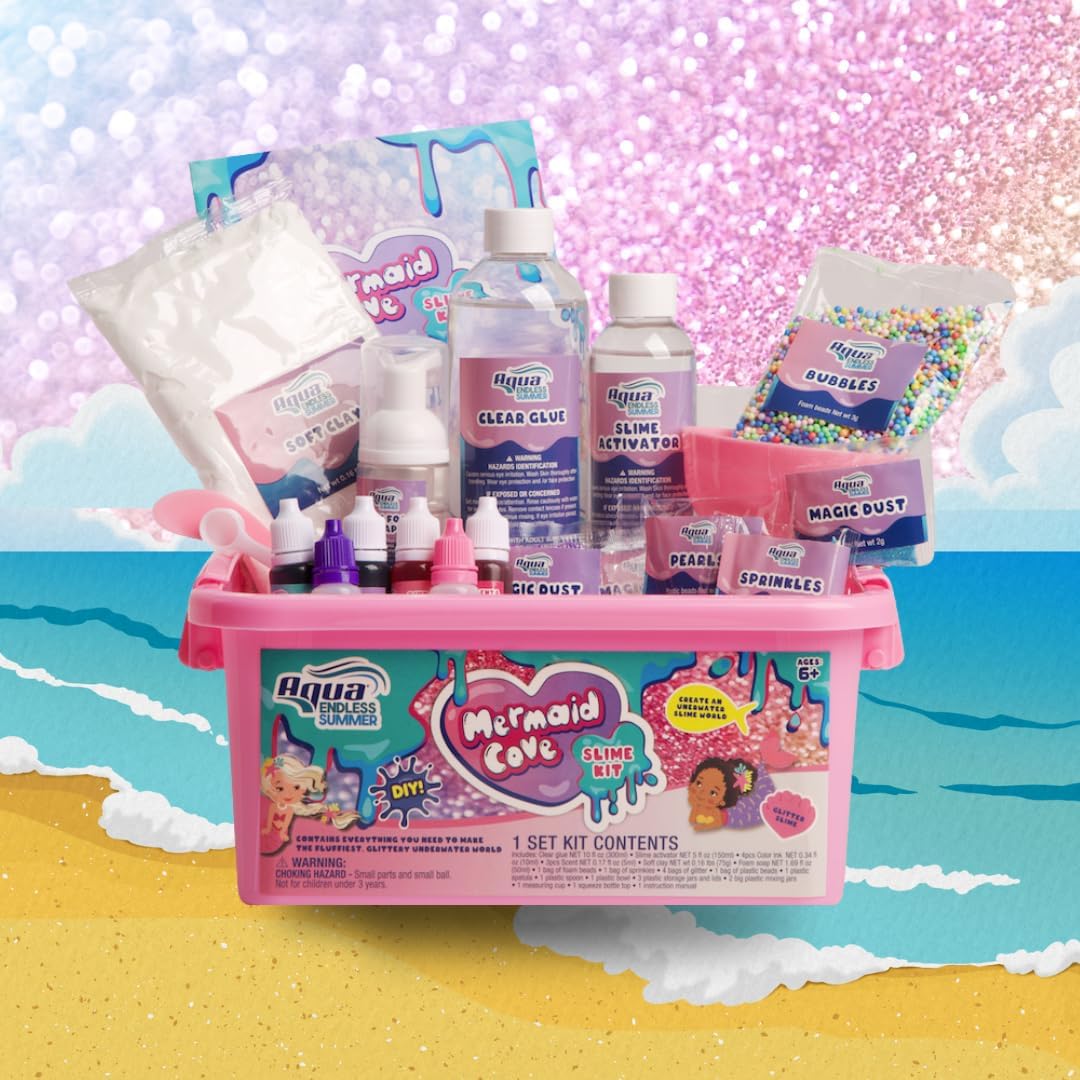 Aqua Endless Summer Mermaid Cove DIY Slime Kit – Sparkling Under-The-Sea Sensory Activity for Kids