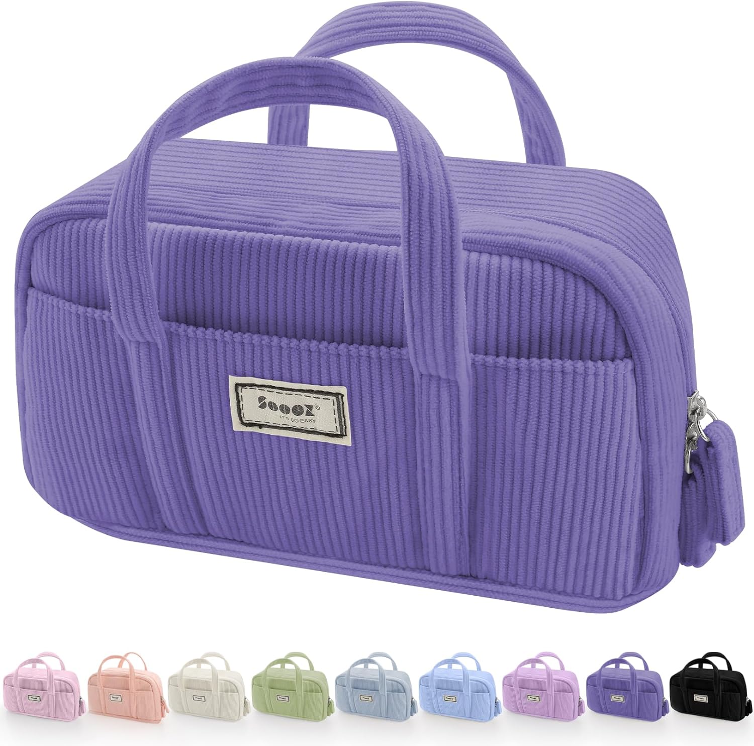 Sooez Large Pencil Case Pouch, Extra Big Pencil Bag with 5 Compartments | Pen Bag Wide Opening, Soft Corduroy Pencil Pouch Organizer with Zipper, Cute Aesthetic School Supplies for Teen Girls-Purple