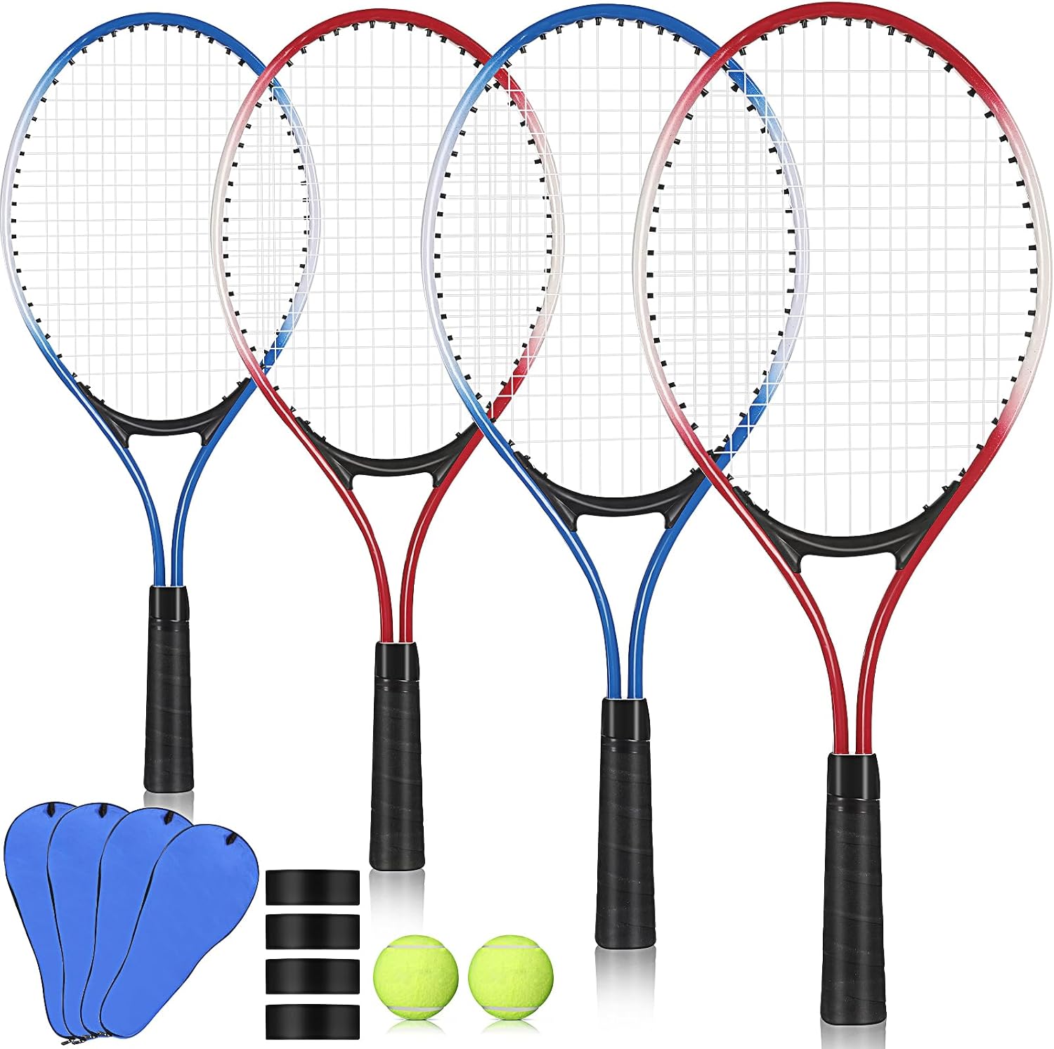 4 Pcs Tennis Rackets Recreational | 21 Inch Lightweight Tennis Racket with Balls for Training Beginners with Overgrips Carry Bag