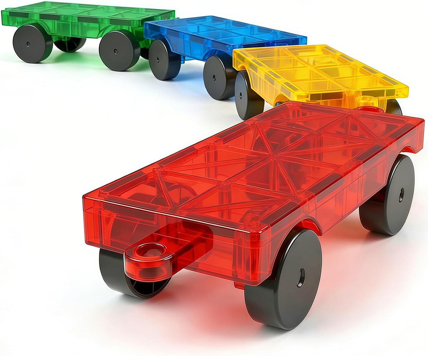 Feoxialy Magnetic Tiles Cars 4 PCS Magnetic Cars Set Construction Kids Toys | Magnet Building Blocks for Kids Ages 4-8 3-5, Truck Kit Educational Toys Gifts for 3+ Year Old Boys Girls Christmas Birthday