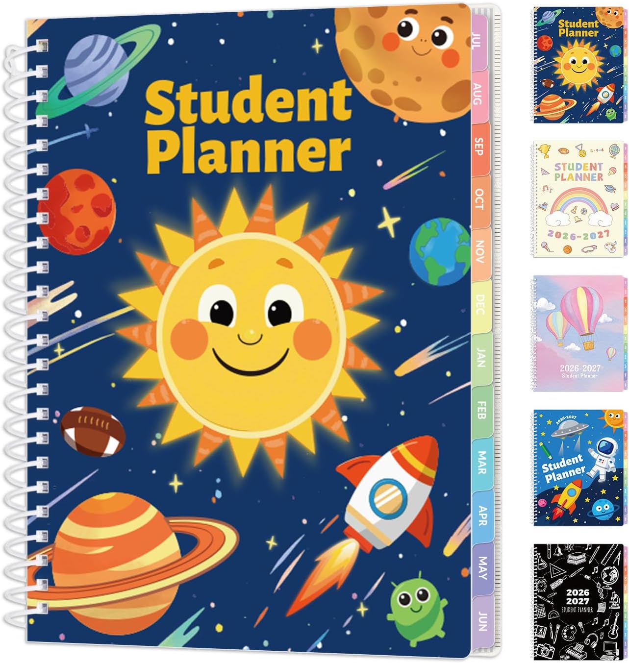 SUNEE Elementary Student Planner 2026-2027, Dated Academic Year Jul. 2026 – Jun. 2027, 6.5″×8.3″ School Planner for Kids, Datebooks Weekly & Monthly Plan Book with Bookmark/Monthly Tabs, Solar System
