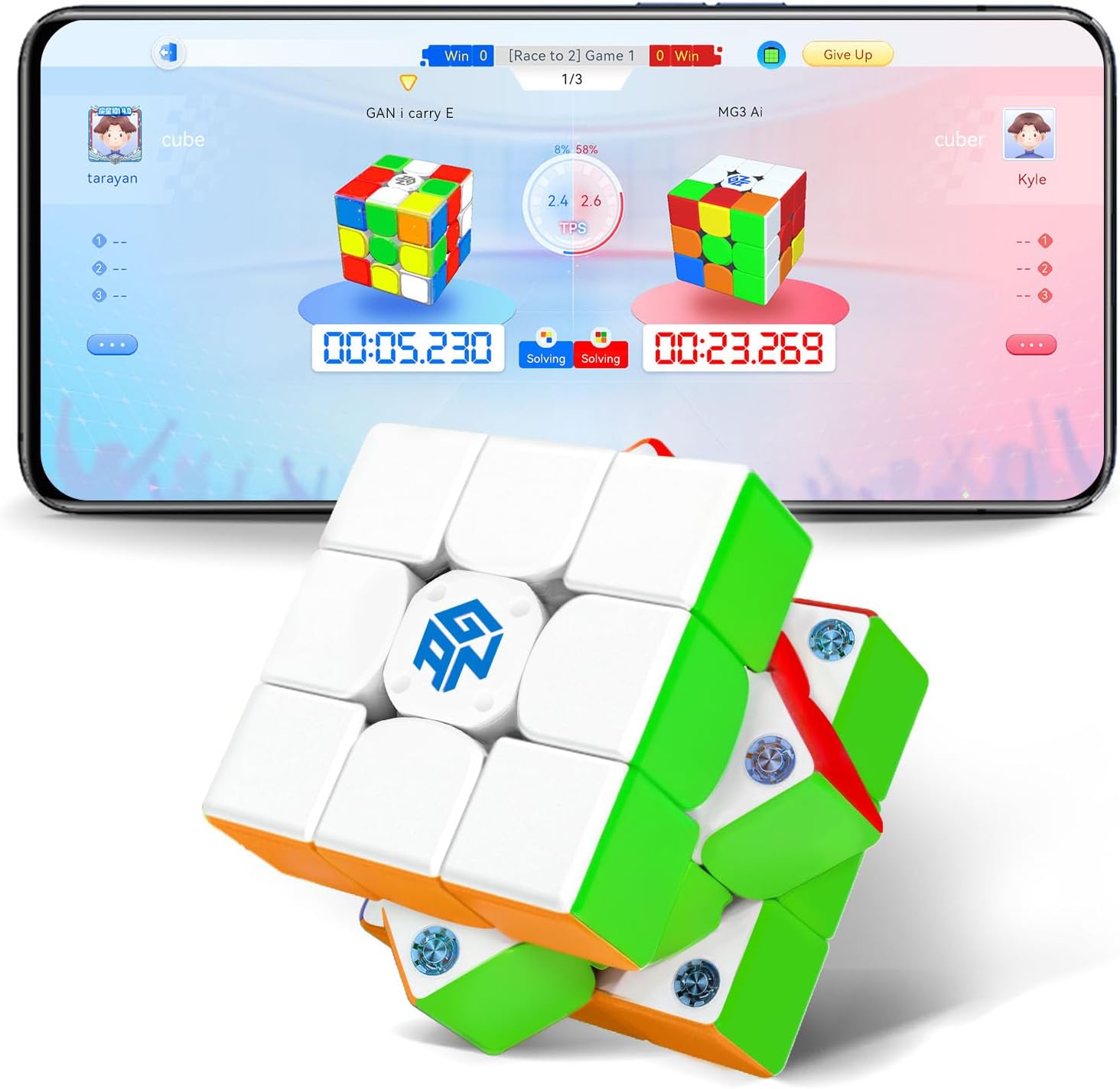 GAN 356 i Carry E, Smart Speed Cube for Beginners Kids, Battery Replaceable | App tracks & improves skills, 3×3 bluetooth connected magnetic puzzle spatial awareness toys christmas puzzle gift for adults