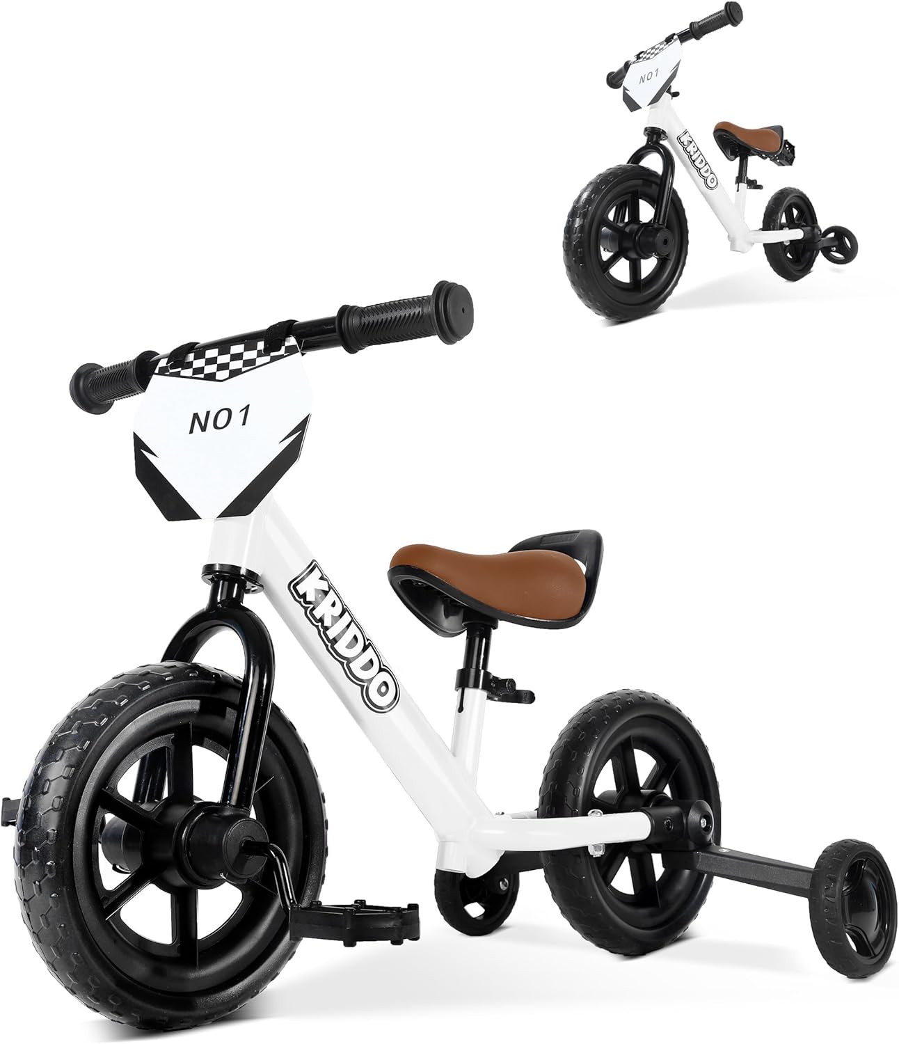 KRIDDO 2-in-1 Tricycle and Balance Bike for 2 Year Old with Training Wheels | Detachable Pedals and Stowable Training Wheels, DIY Plate, Riding Trikes Toy for Ages 18 Months to 3 Years