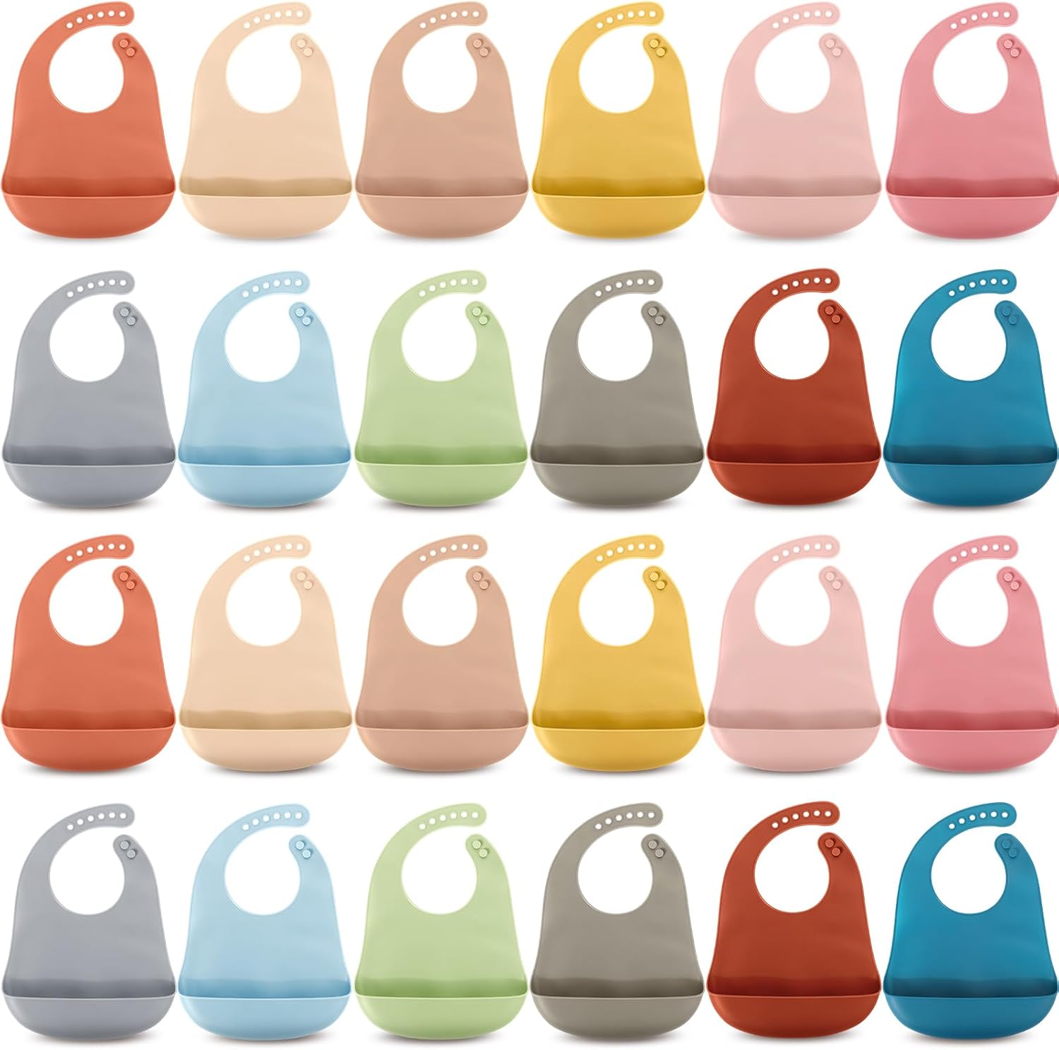 Tioncy 24 Pcs Silicone Bibs for Babies Toddlers Waterproof Adjustable Soft Durable Feeding Baby Bibs Gifts with Food Catcher for Kindergarten Nursery Preschool Children