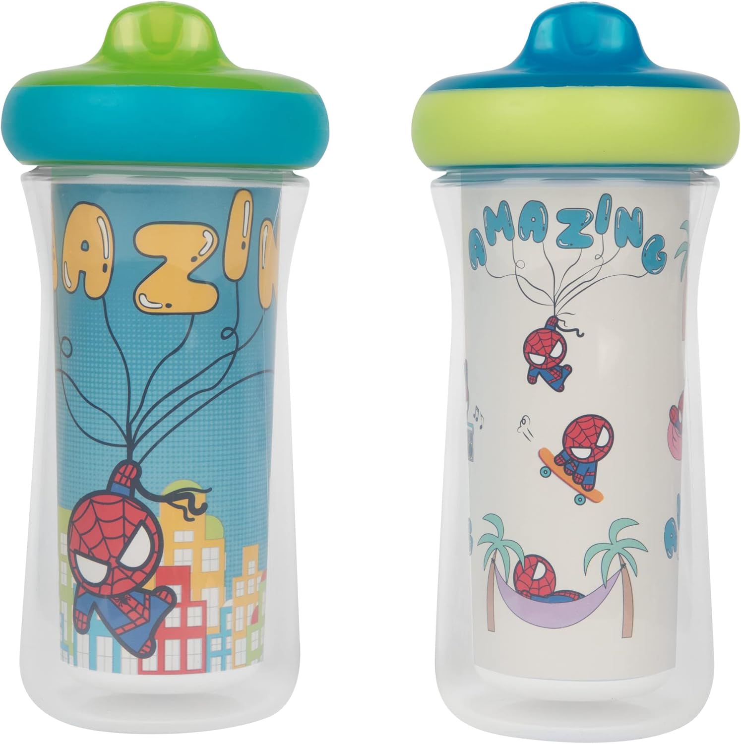 The First Years Marvel Insulated Sippy Cups – Spill Proof Insulated Toddler Cups with Bite-Resistant Hard Spout – 9 Ounces – 2 Count