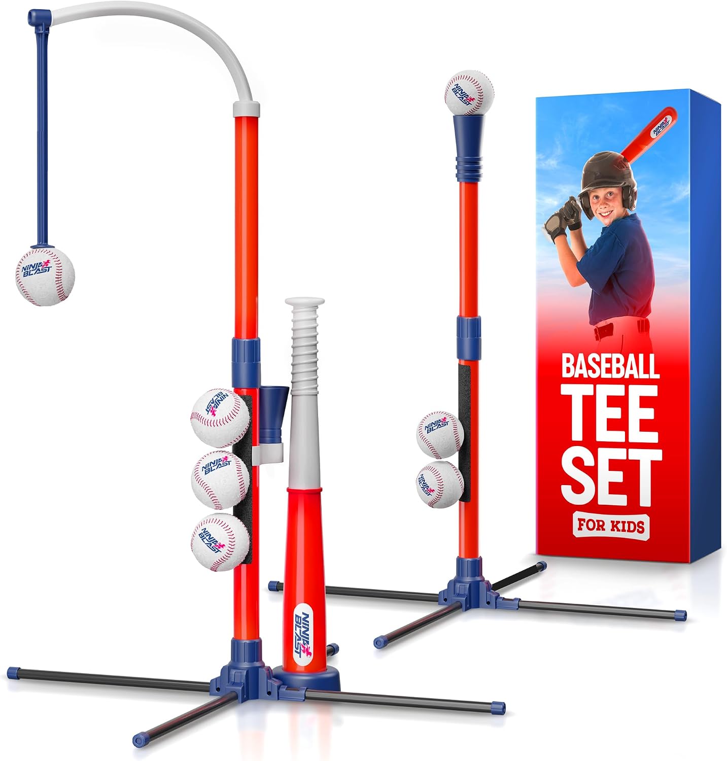 Ninja Blast Tee Ball Set for Kids – 5 Year Old Boy Birthday Gift – Baseball Batting Tee- T Ball Set for Toddlers 3-5 4-6 – Toys for Ages 3 4 5 6 Year Old Boy – Toddler Outdoor Toys, Baseball Tee