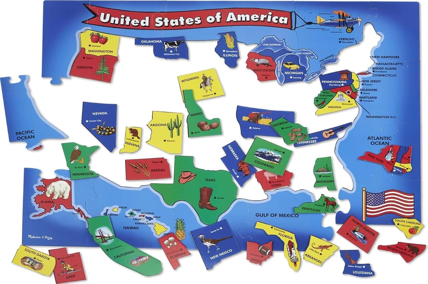 Melissa & Doug USA Map Floor Puzzle, 51 Jumbo Pieces, 2 x 3 Feet, Educational Geography Giant Puzzle for Kids Ages 6+ – FSC Certified