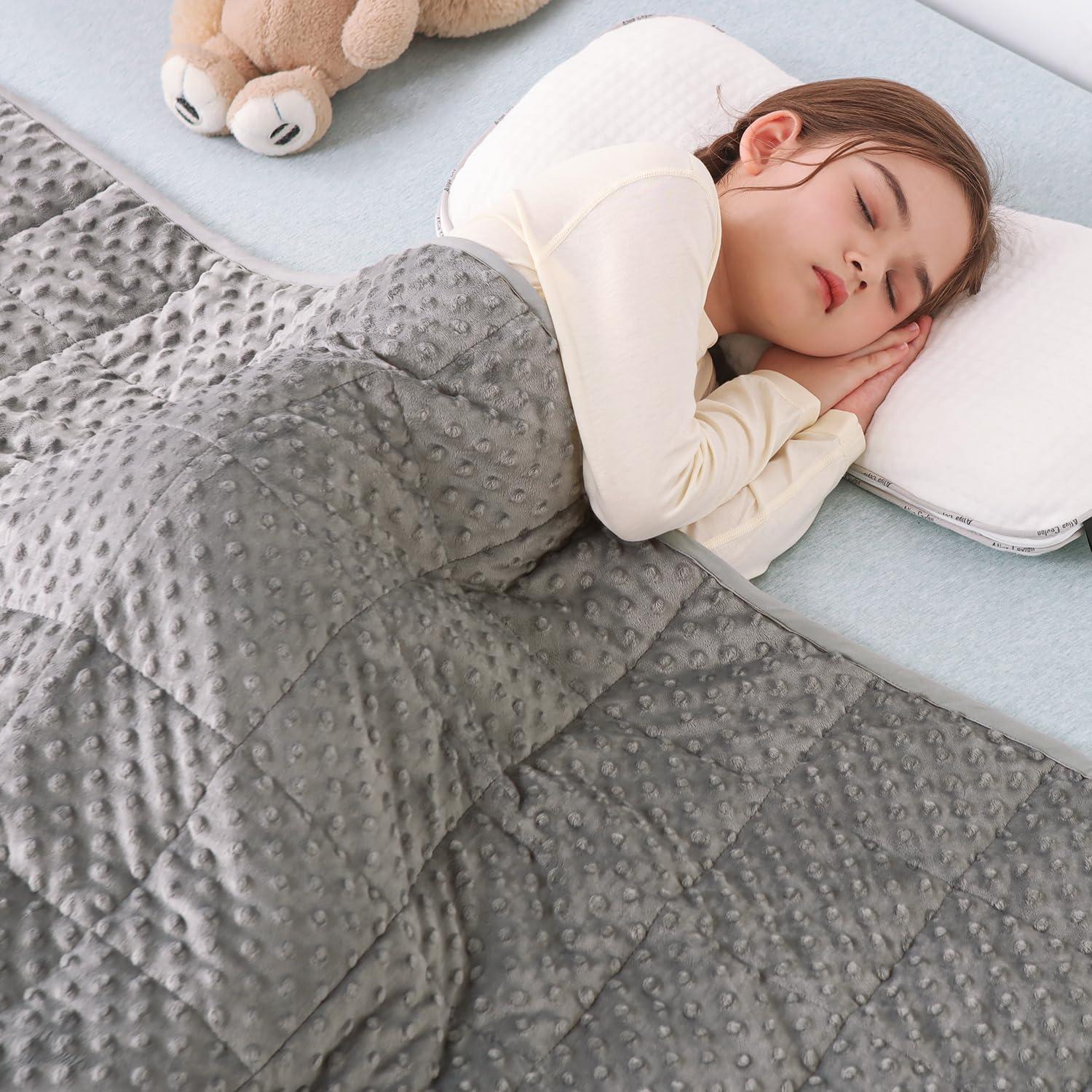 Sivio Weighted Blanket for Sleeping, 5 lbs, 36 x 48 inches | Cooling Soft Minky; Breathable Fabric; Calm & Nap; Machine Washable; Heavy Throw With Glass Beads for Bed Sleep; Grey